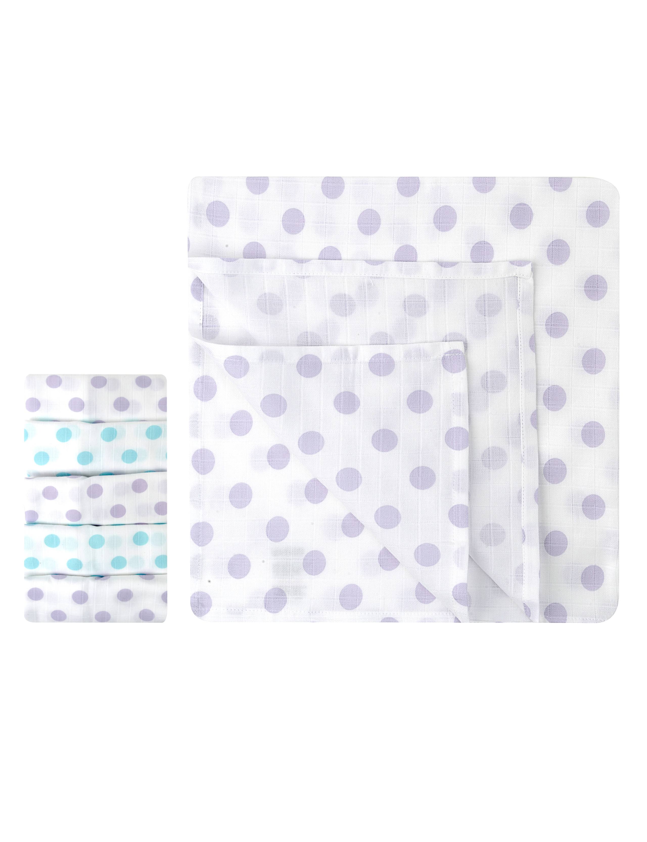 5 Pack Pure Cotton Spotted Muslin Cloths 1 of 2