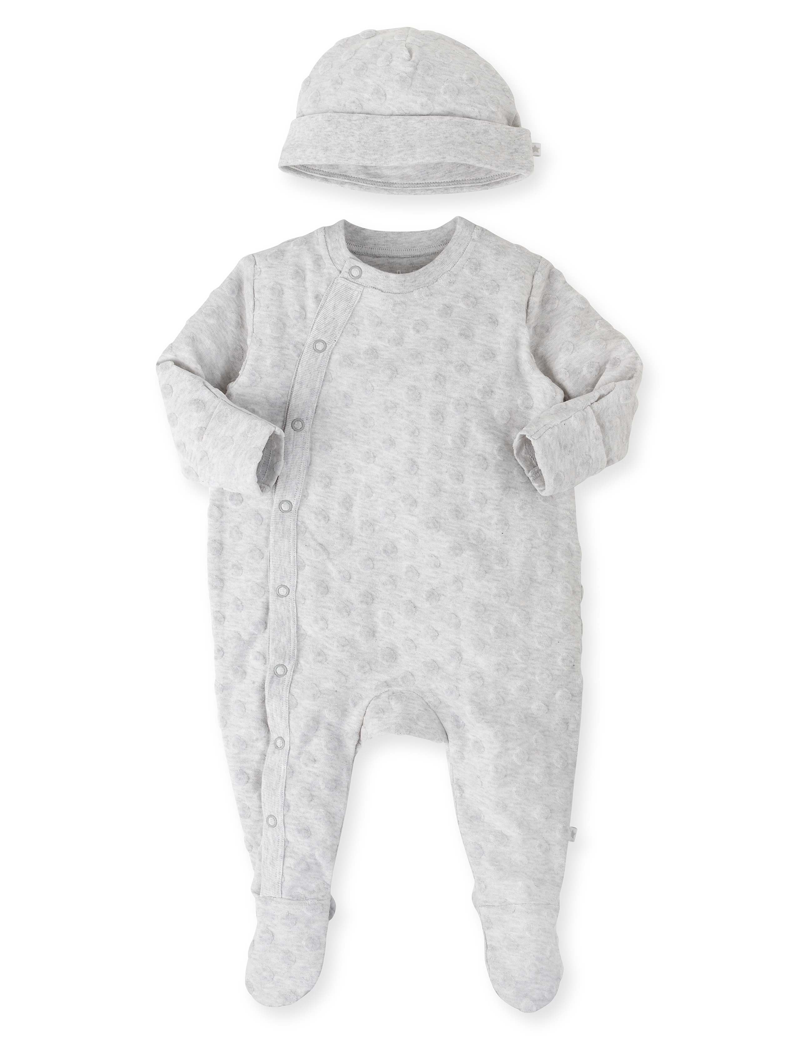 Cotton Rich Spotted Sleepsuit with Hat 1 of 6