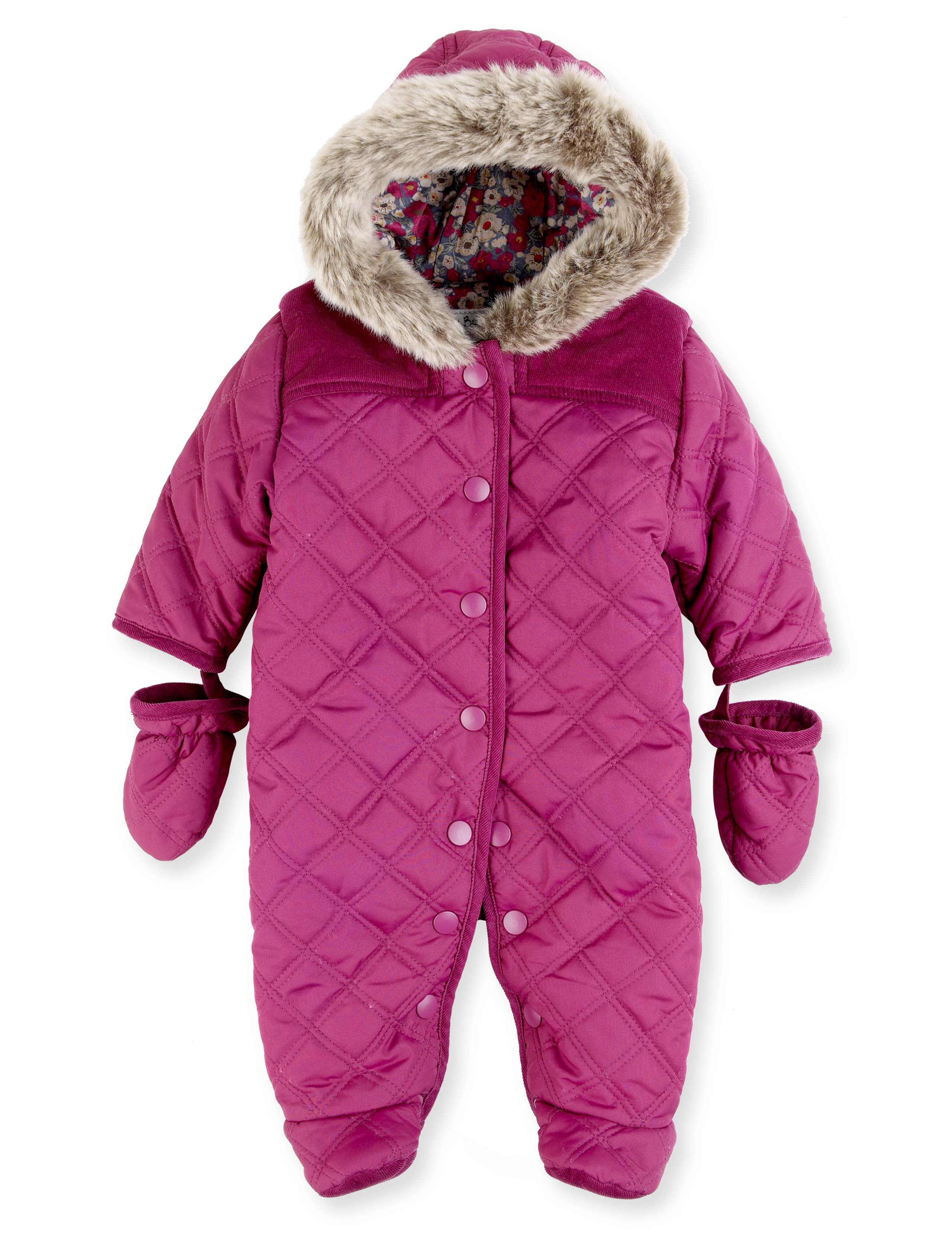 Hooded Faux Fur Trim Quilted Snowsuit with Mittens 1 of 4
