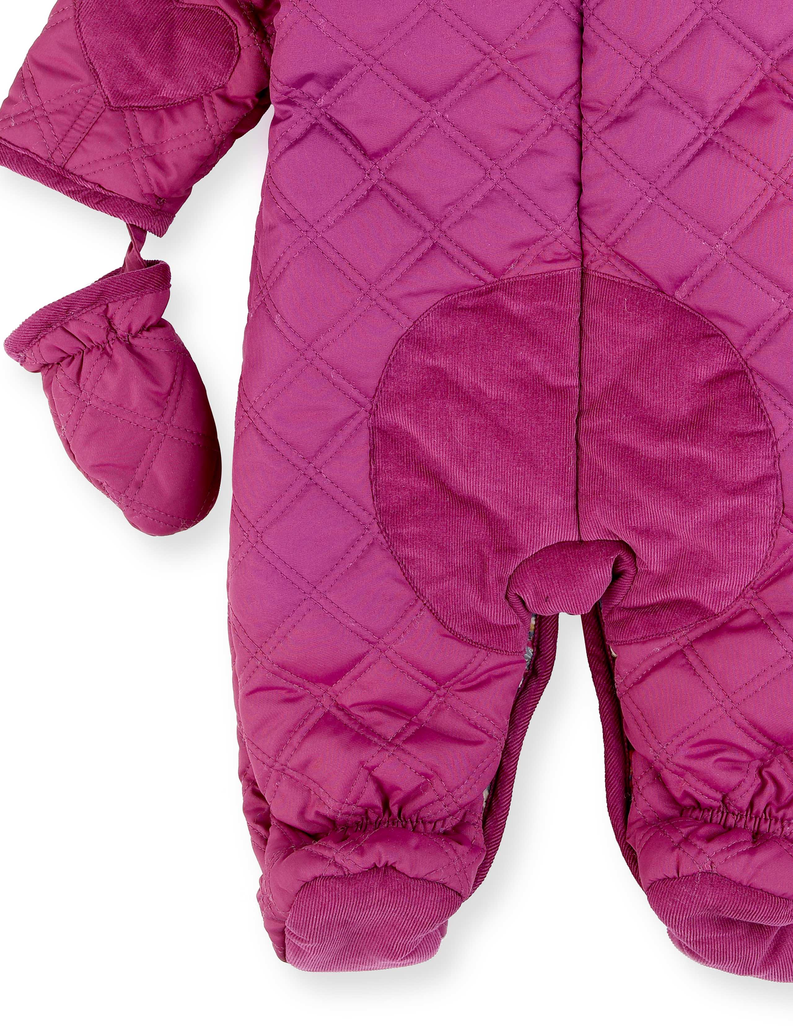 Hooded Faux Fur Trim Quilted Snowsuit with Mittens 4 of 4