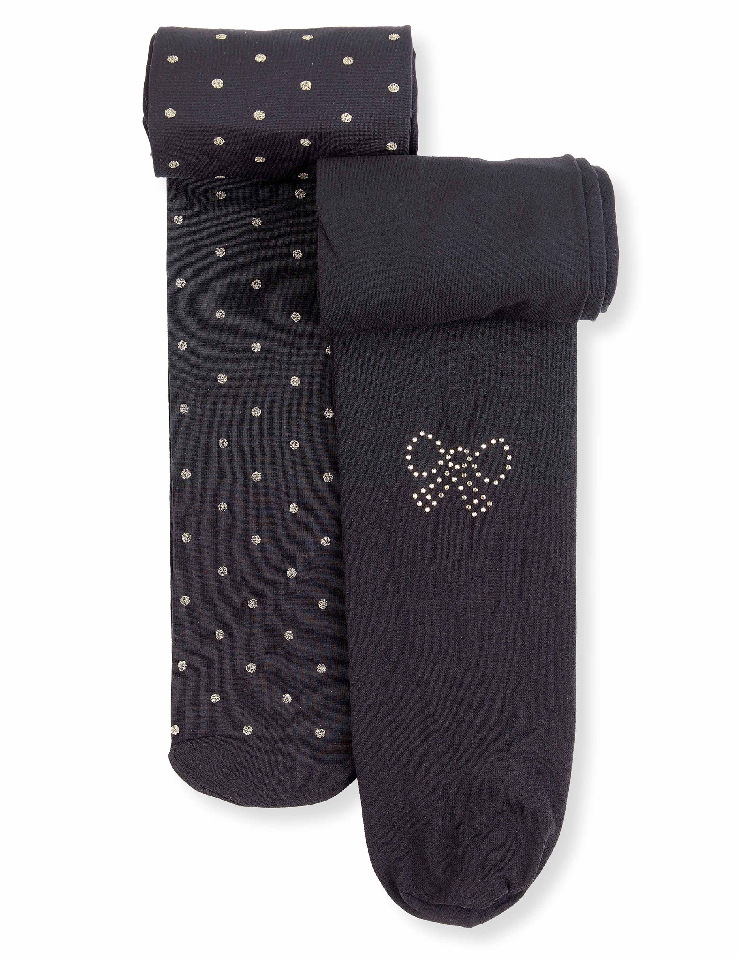 2 Pairs of Spotted & Bow Tights 1 of 2