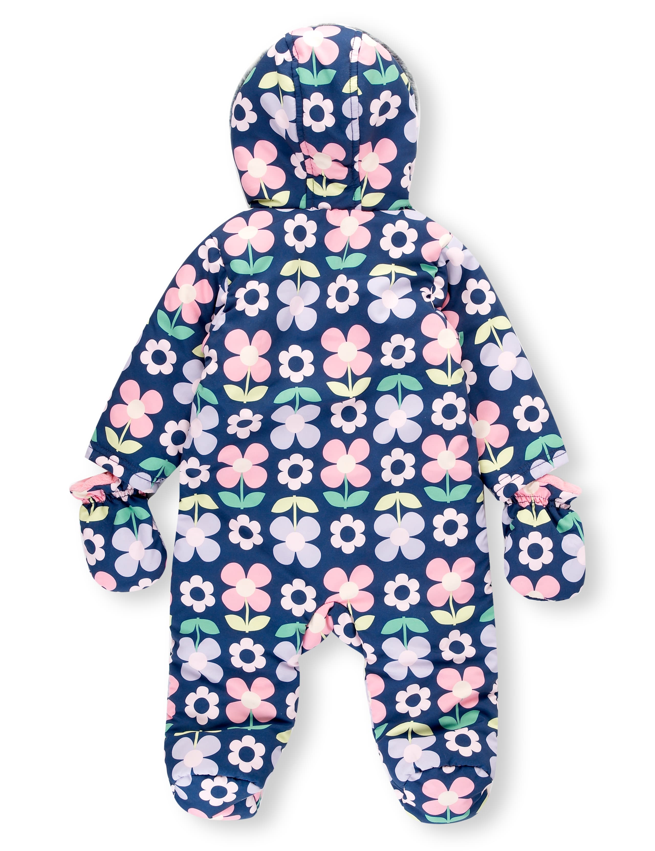 Hooded Faux Fur Trim Floral Snowsuit with Mittens 2 of 3