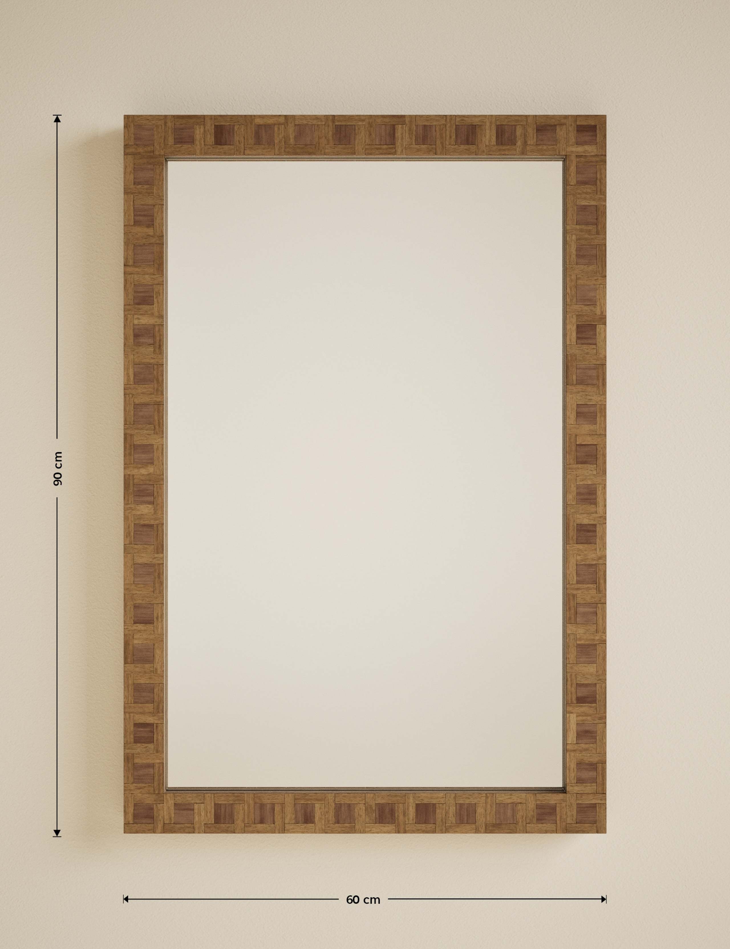 Hugo Marquetry Wood Rectangular Wall Mirror 6 of 6