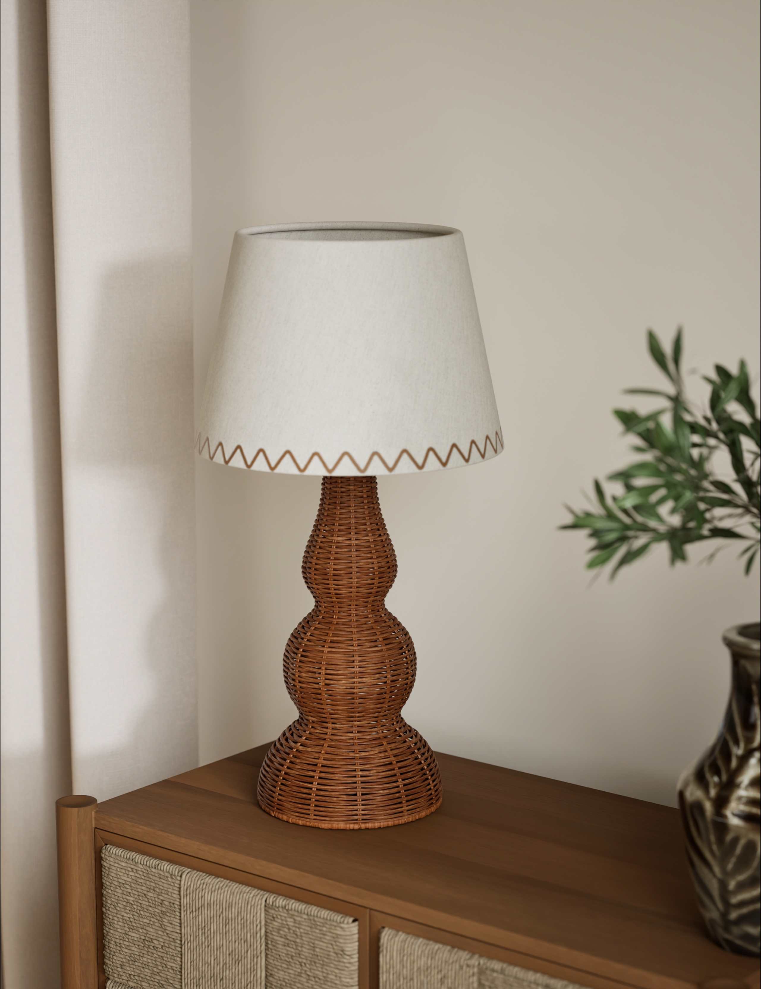 Wicker Graduated Base Table Lamp 1 of 6