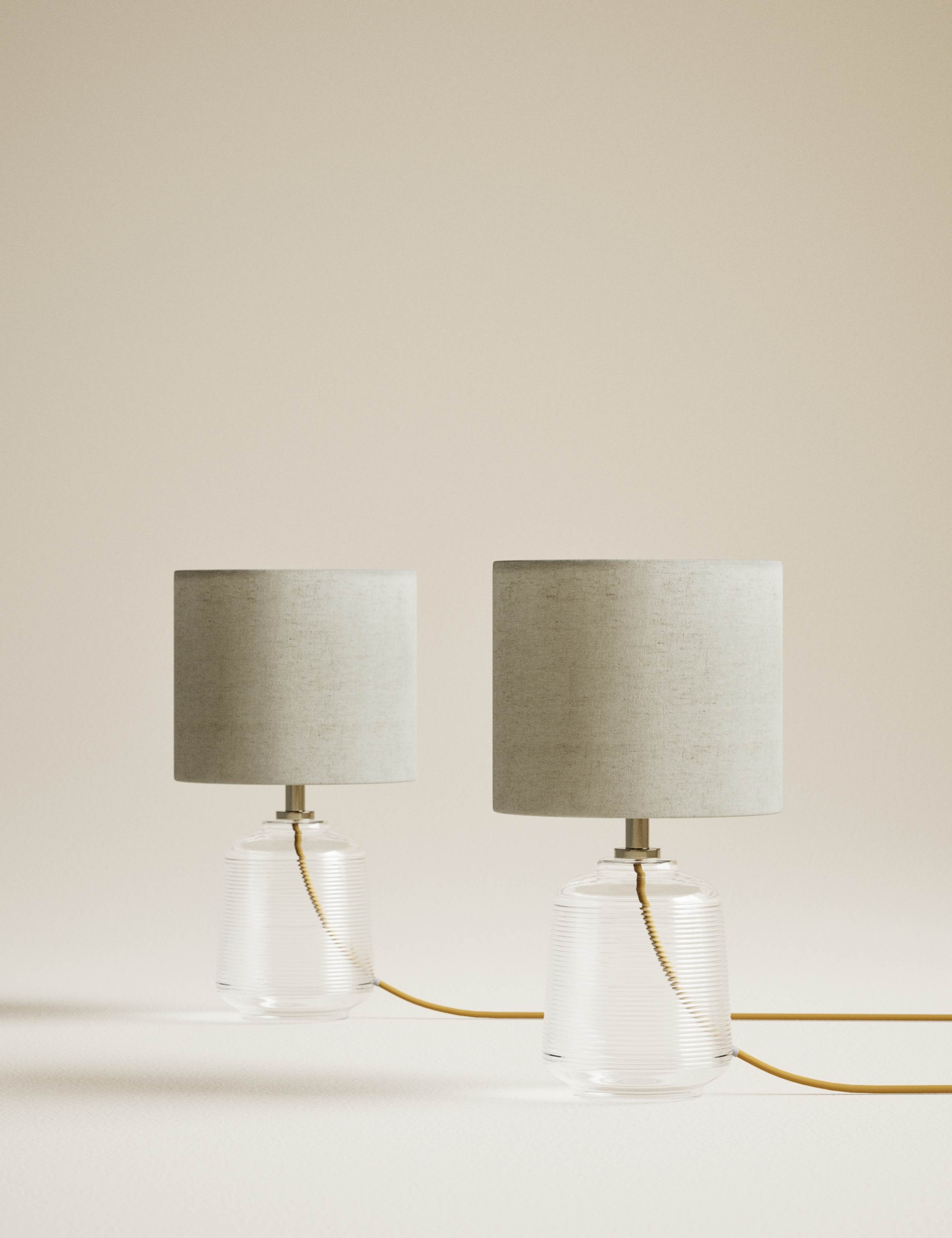 Set of 2 Ribbed Glass Small Table Lamps 3 of 5