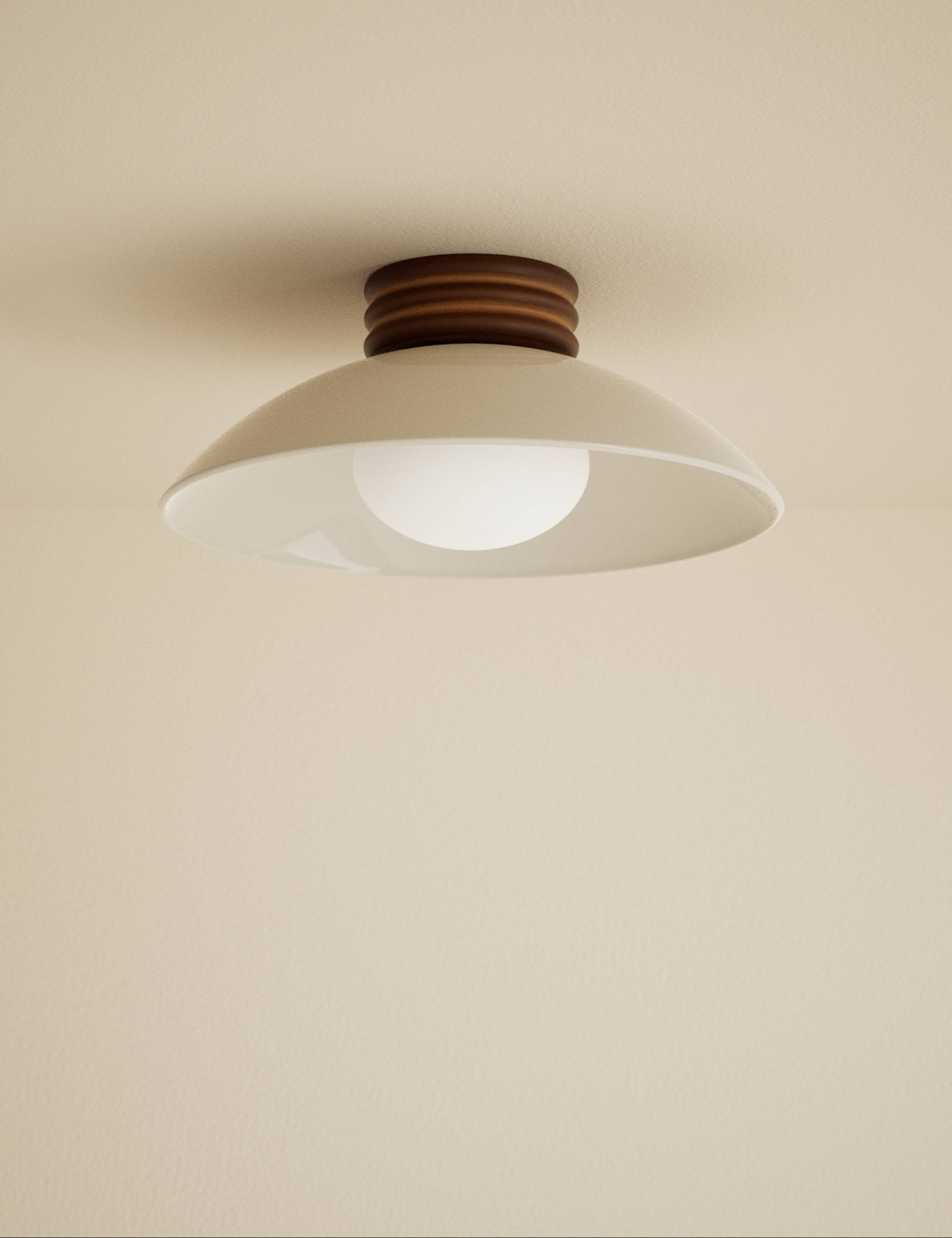 Retro Wooden Ribbed Flush Ceiling Light 1 of 3