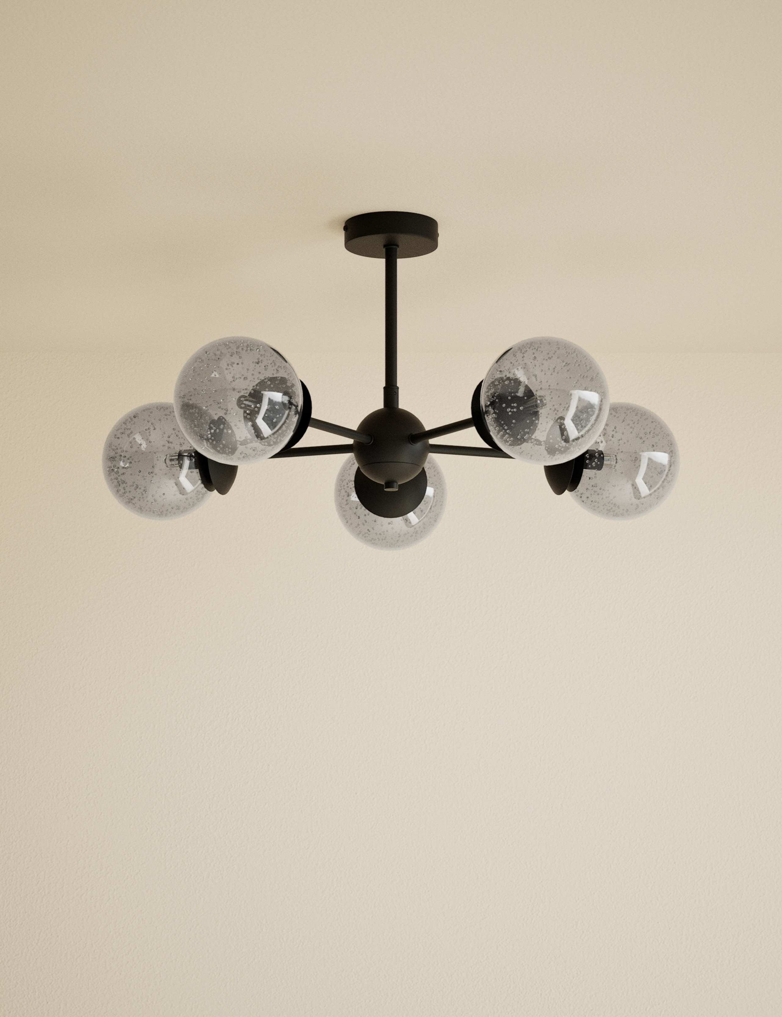 Sputnik Bubble Glass 5 Arm Flush Ceiling Light 1 of 5