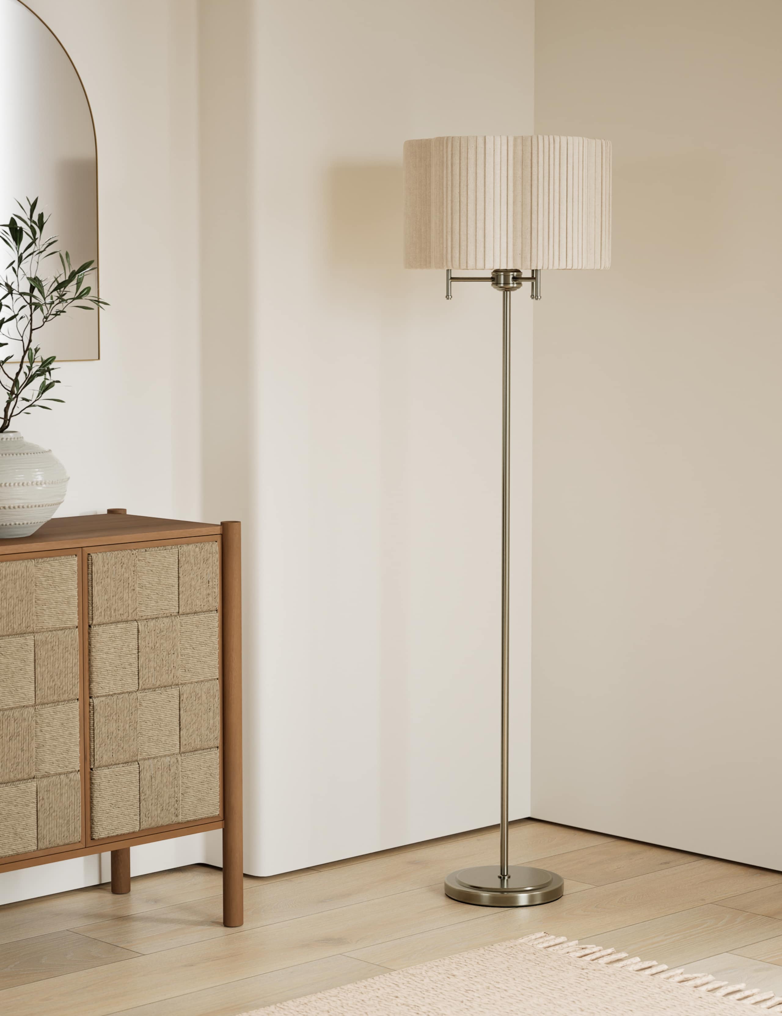 Scallop Pleated Shade Brass Base Floor Lamp 1 of 5