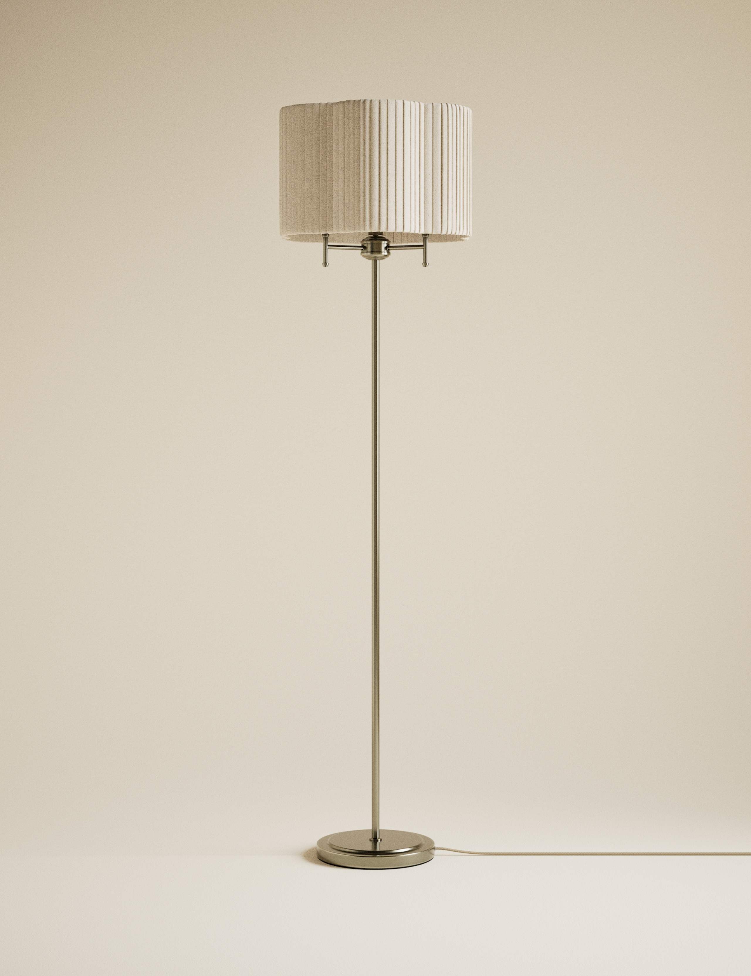 Scallop Pleated Shade Brass Base Floor Lamp 3 of 5