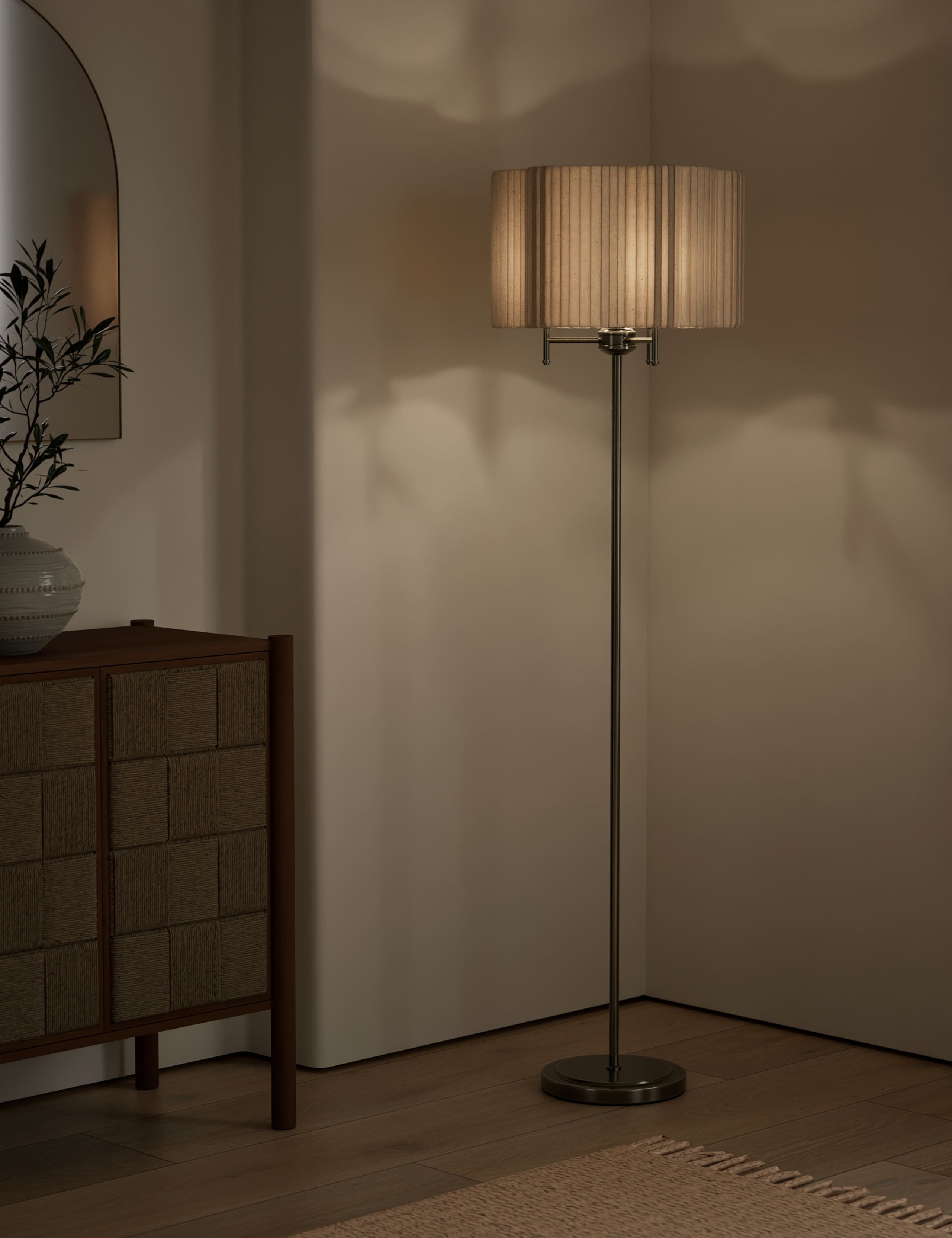 Scallop Pleated Shade Brass Base Floor Lamp 2 of 5