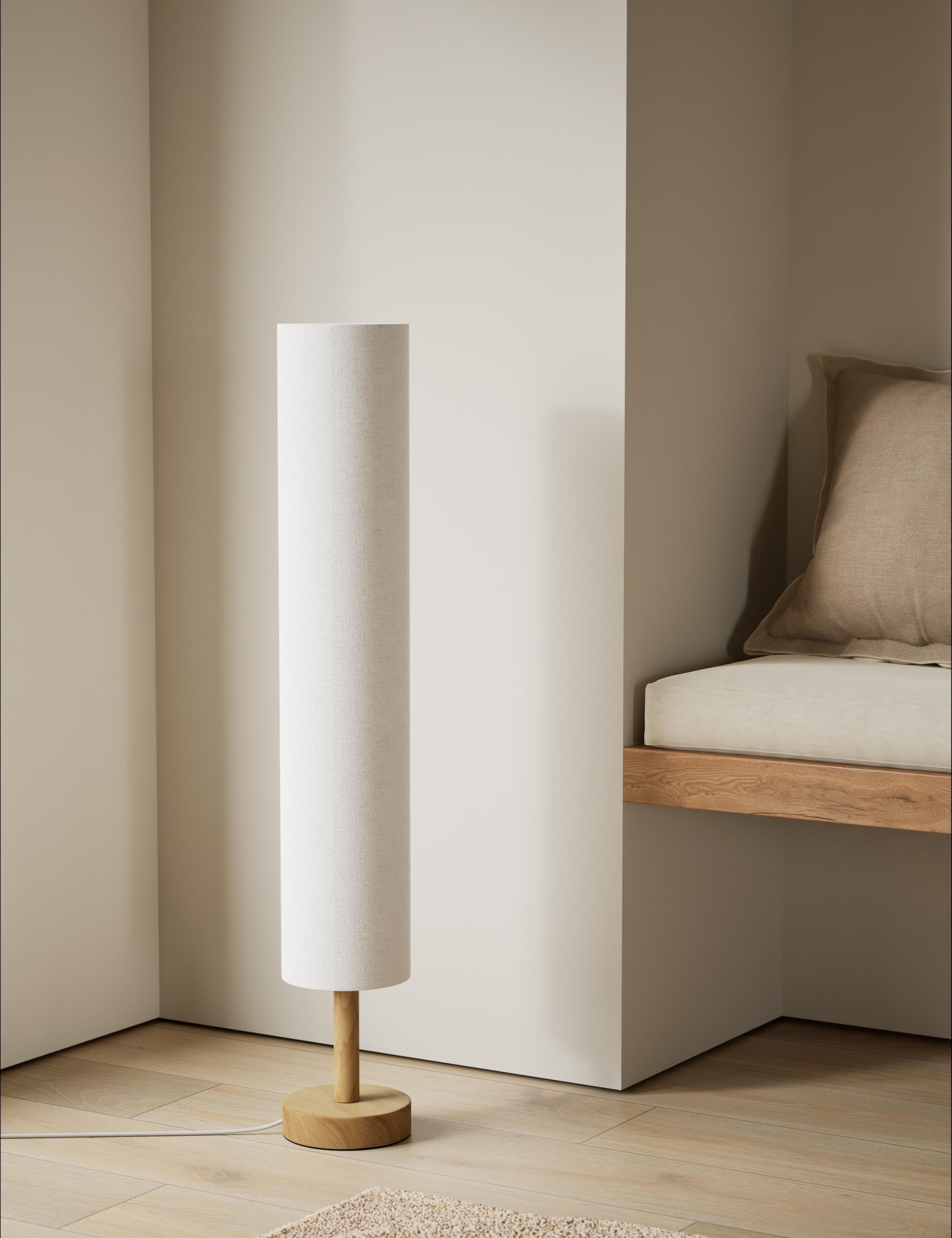 Fabric Cylinder Shade Wood Base Floor Lamp 1 of 5