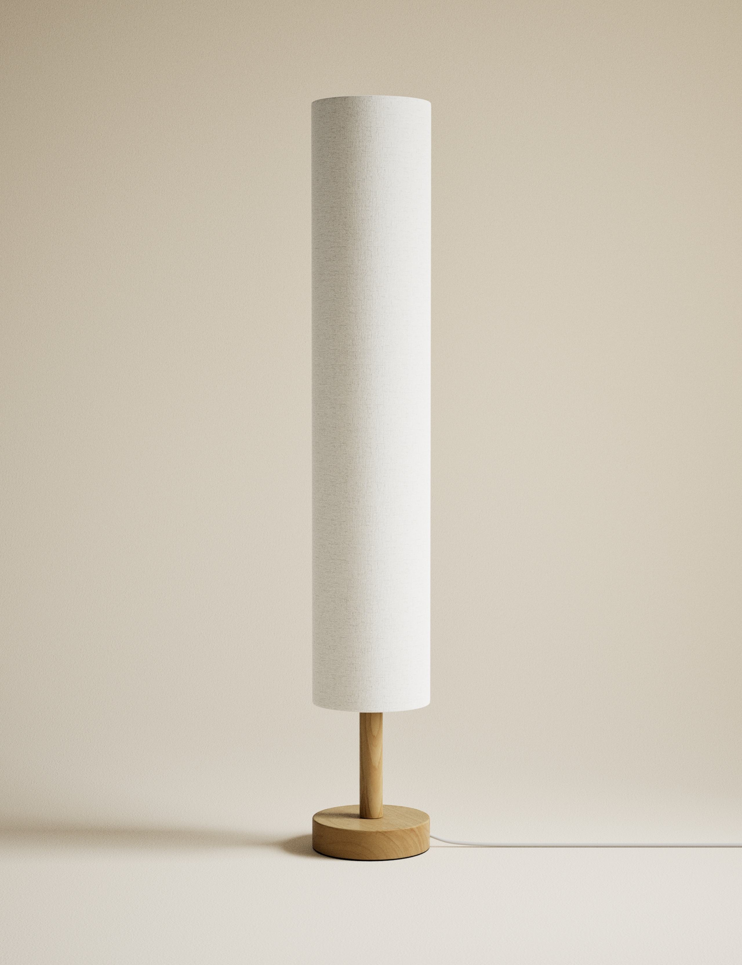 Fabric Cylinder Shade Wood Base Floor Lamp 3 of 5
