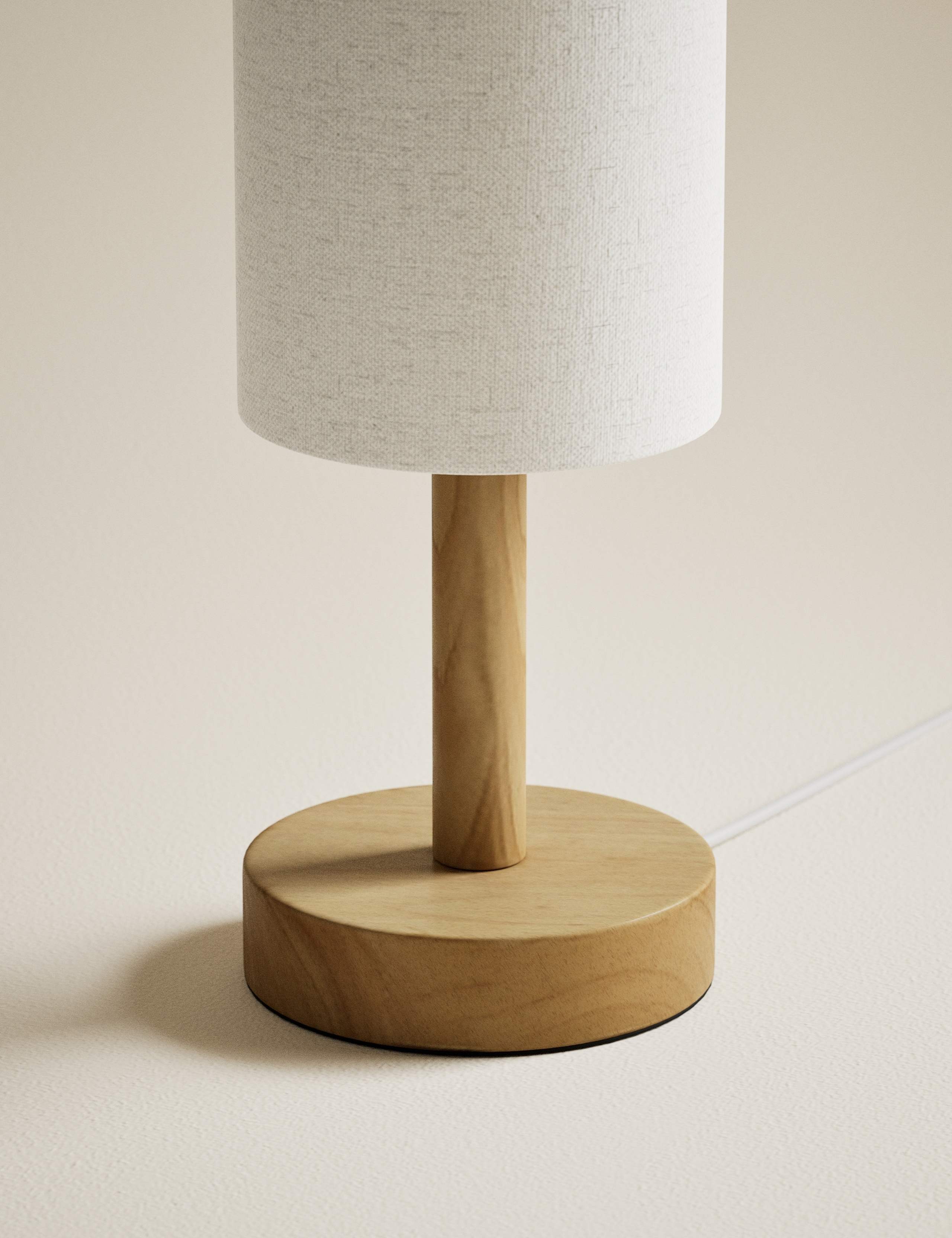 Fabric Cylinder Shade Wood Base Floor Lamp 4 of 5