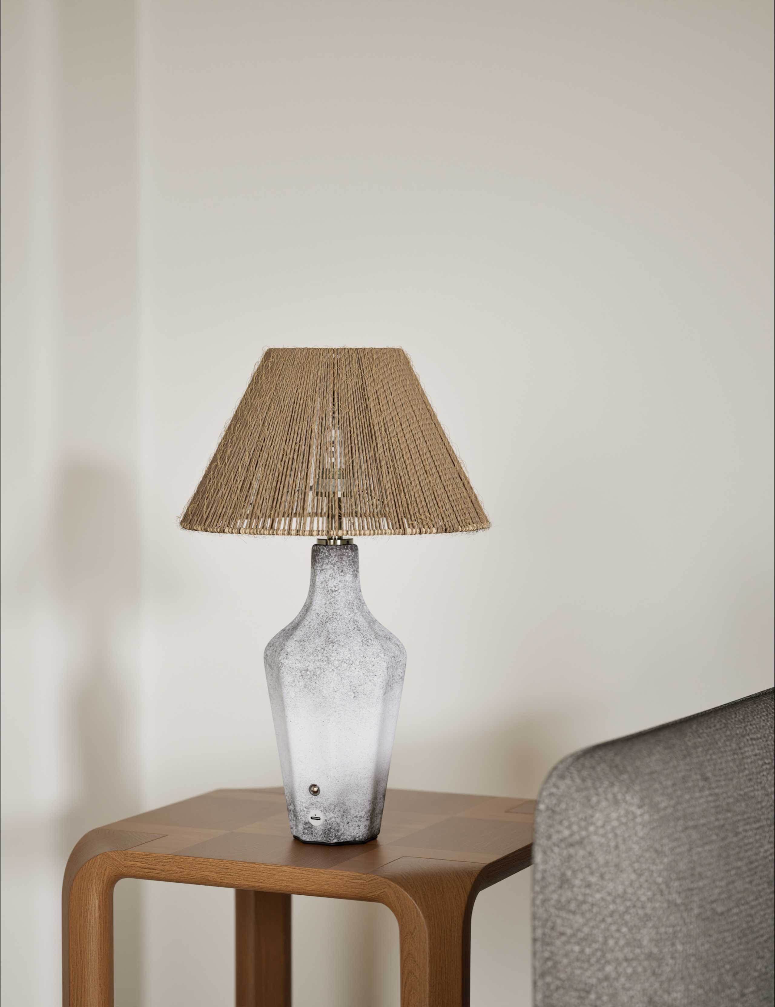 Rechargeable Ceramic Base Jute Table Lamp 3 of 5