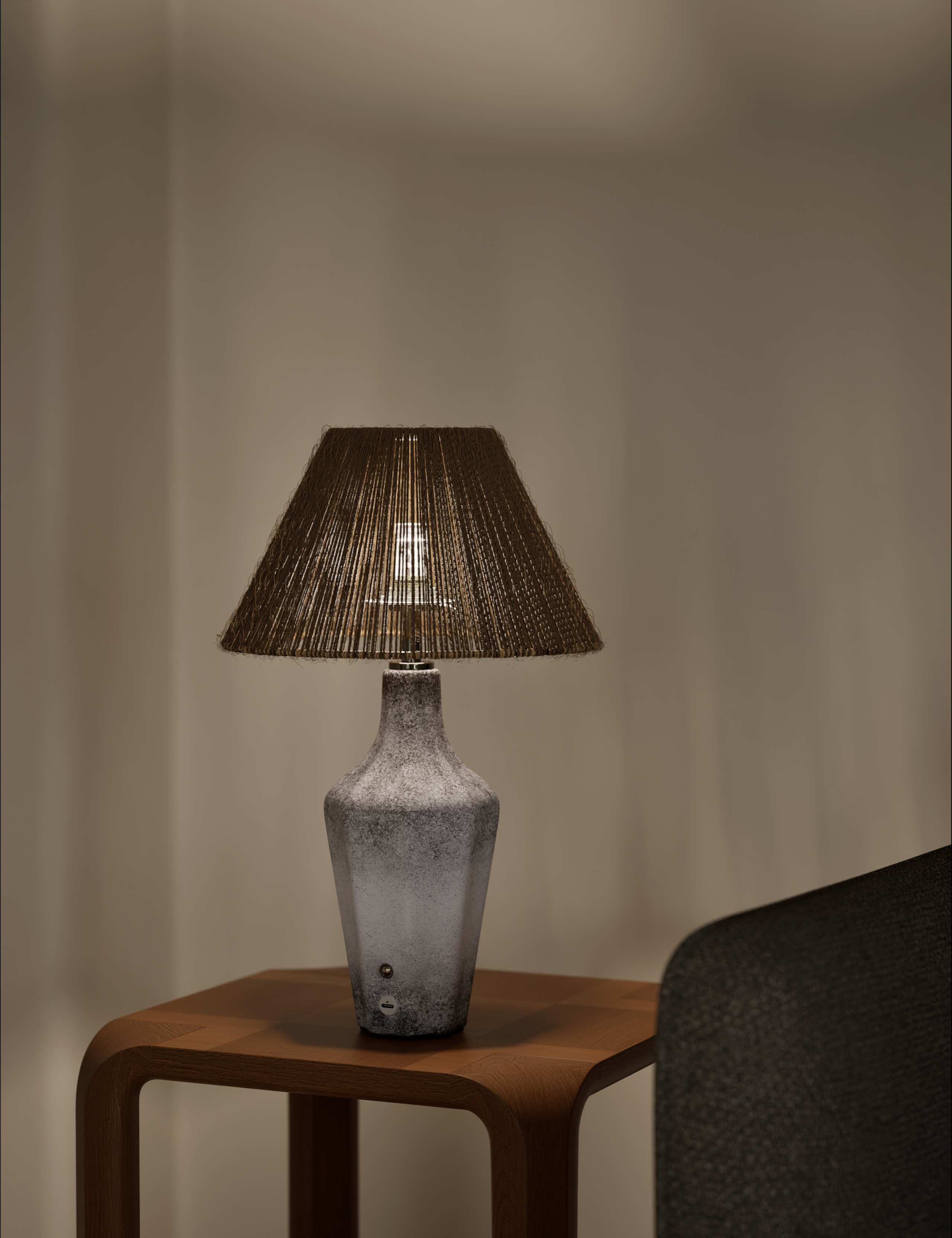 Rechargeable Ceramic Base Jute Table Lamp 2 of 5