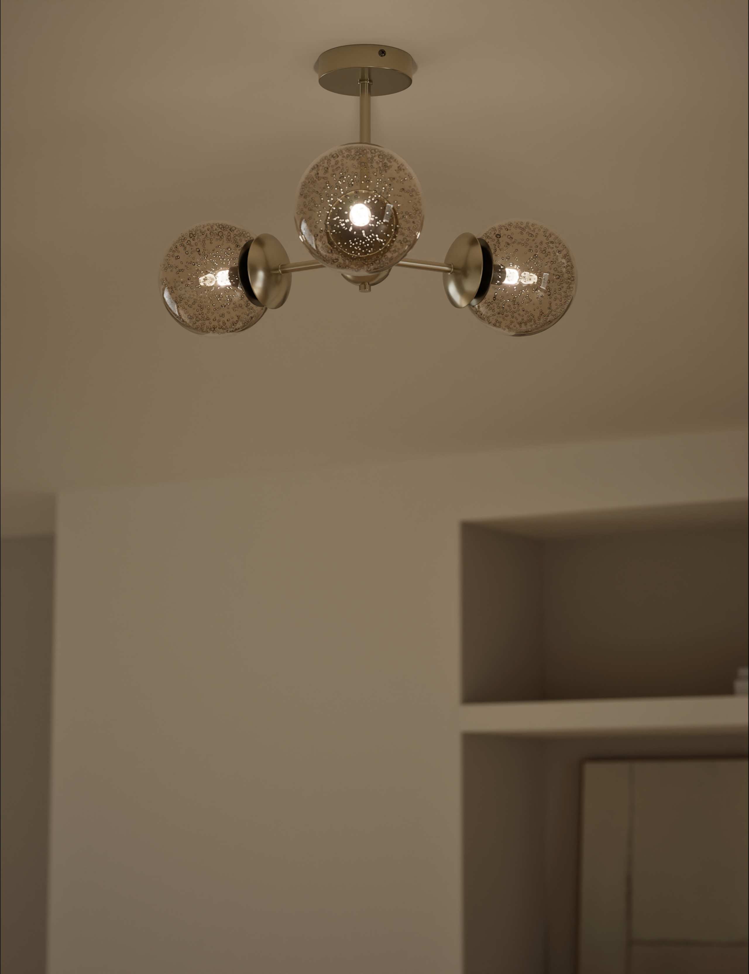 Sputnik Bubble Glass 3 Arm Flush Ceiling Light 2 of 5