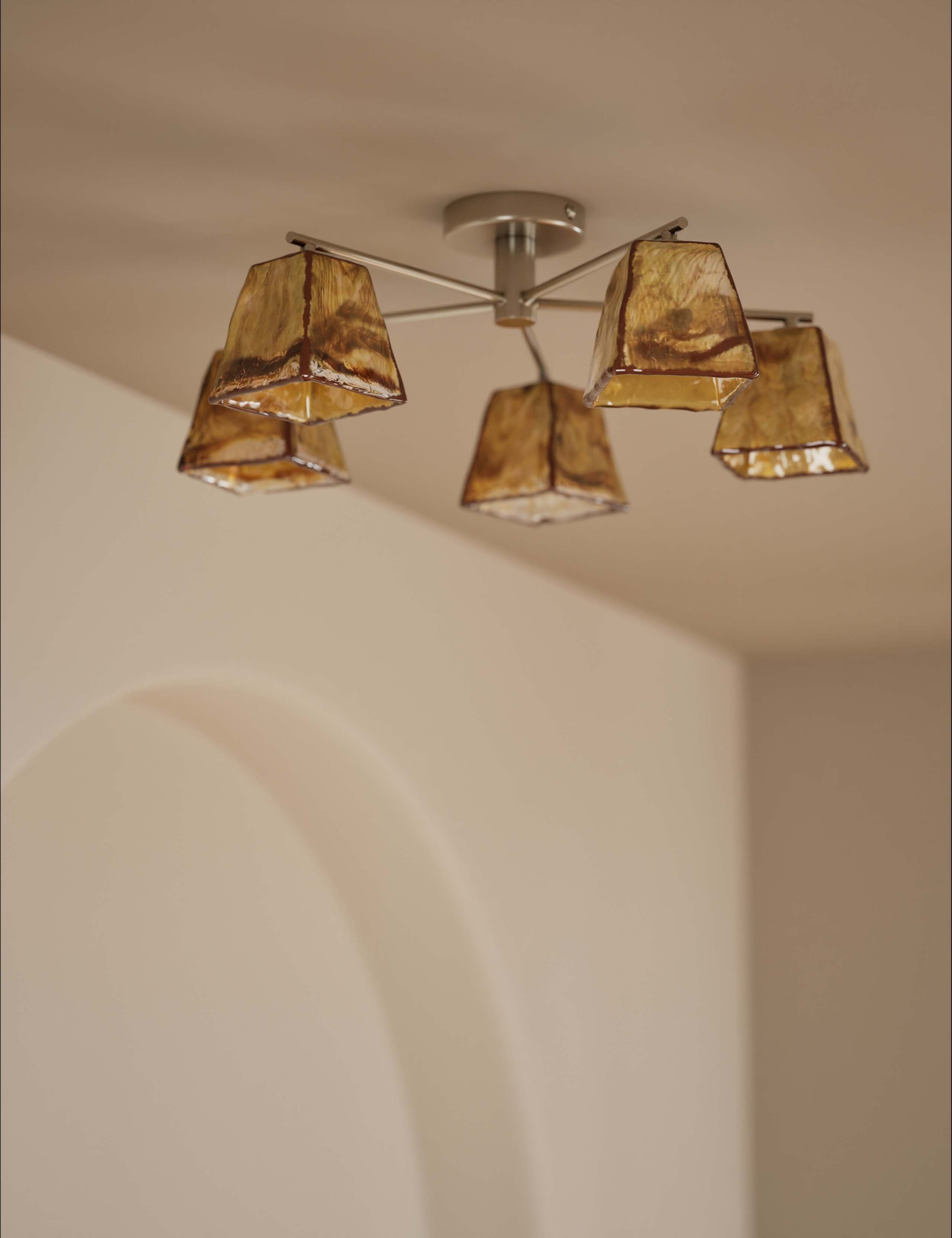 Glass 5 Light Flush Ceiling Light 1 of 7