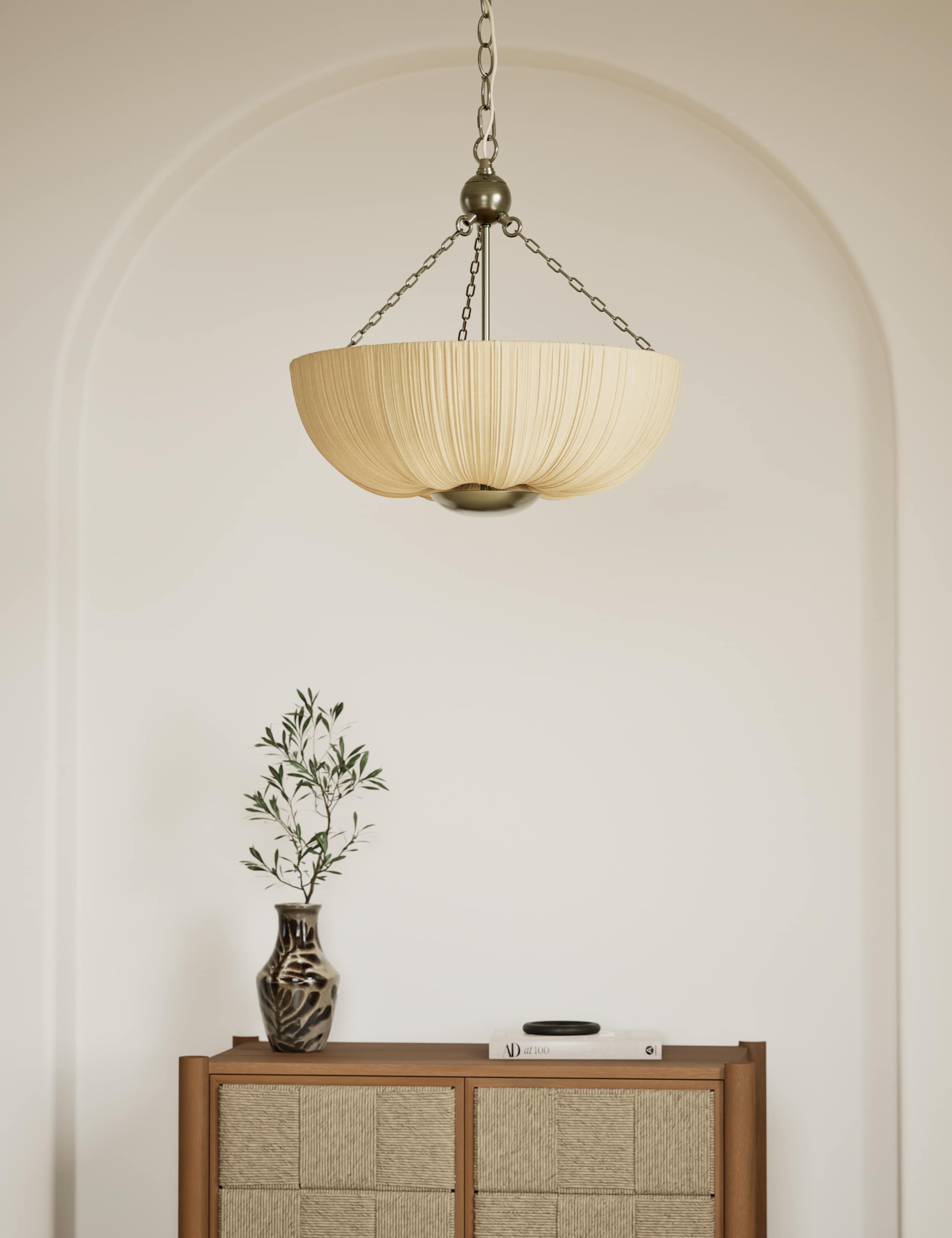 Pleated Fabric Uplighter Pendant Light 1 of 6