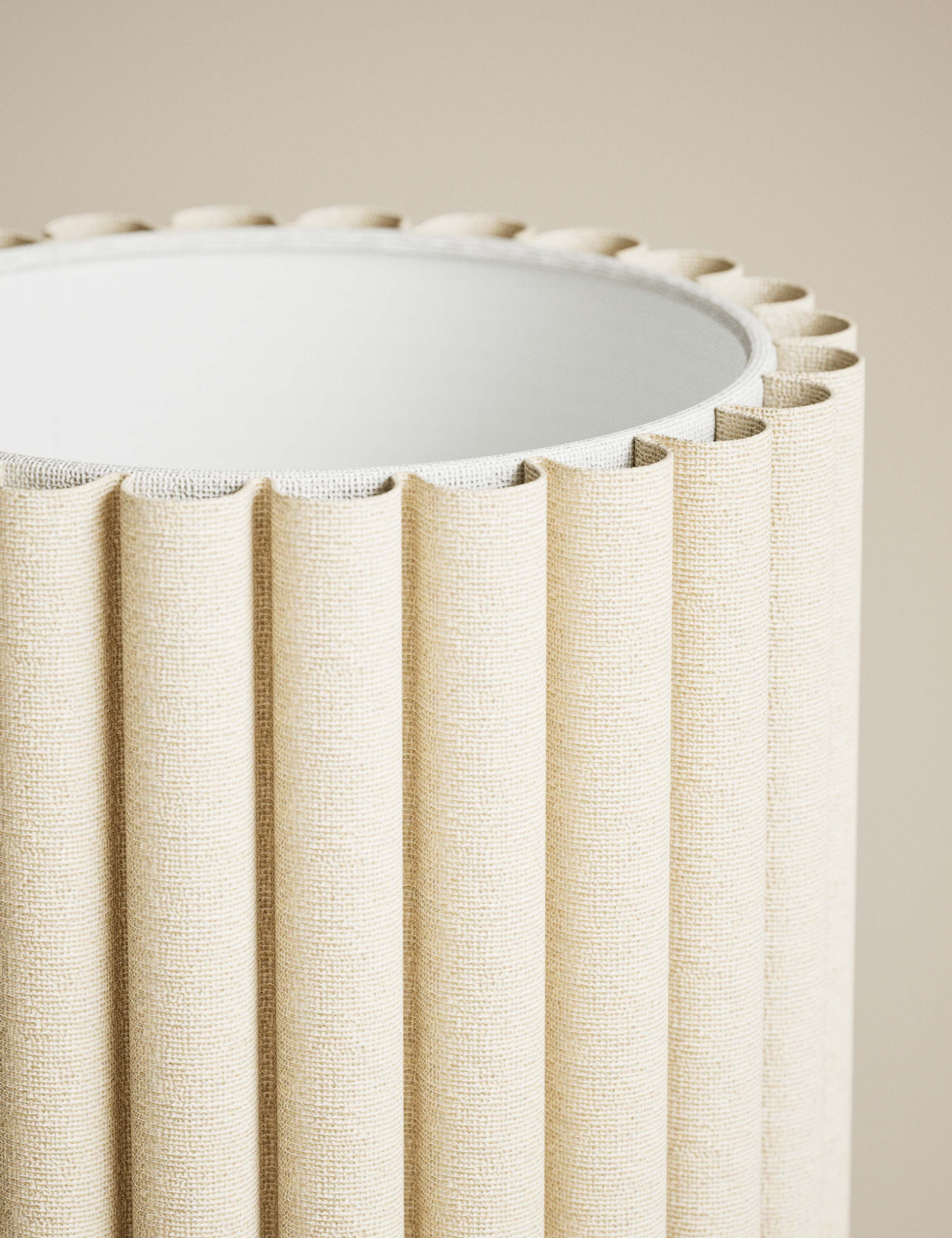 Scalloped Shade Wooden Base Tall Table Lamp 3 of 4