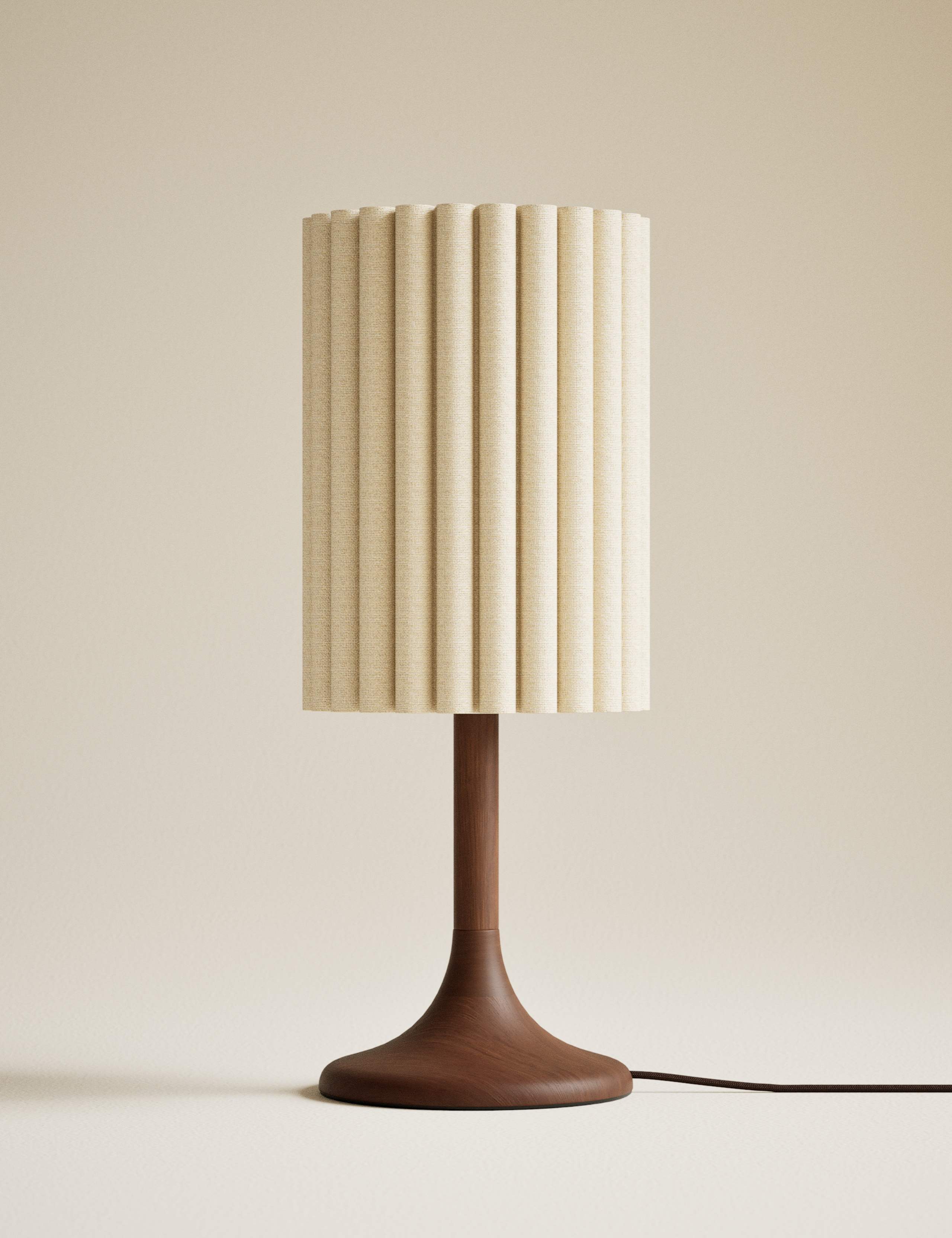 Scalloped Shade Wooden Base Tall Table Lamp 1 of 4