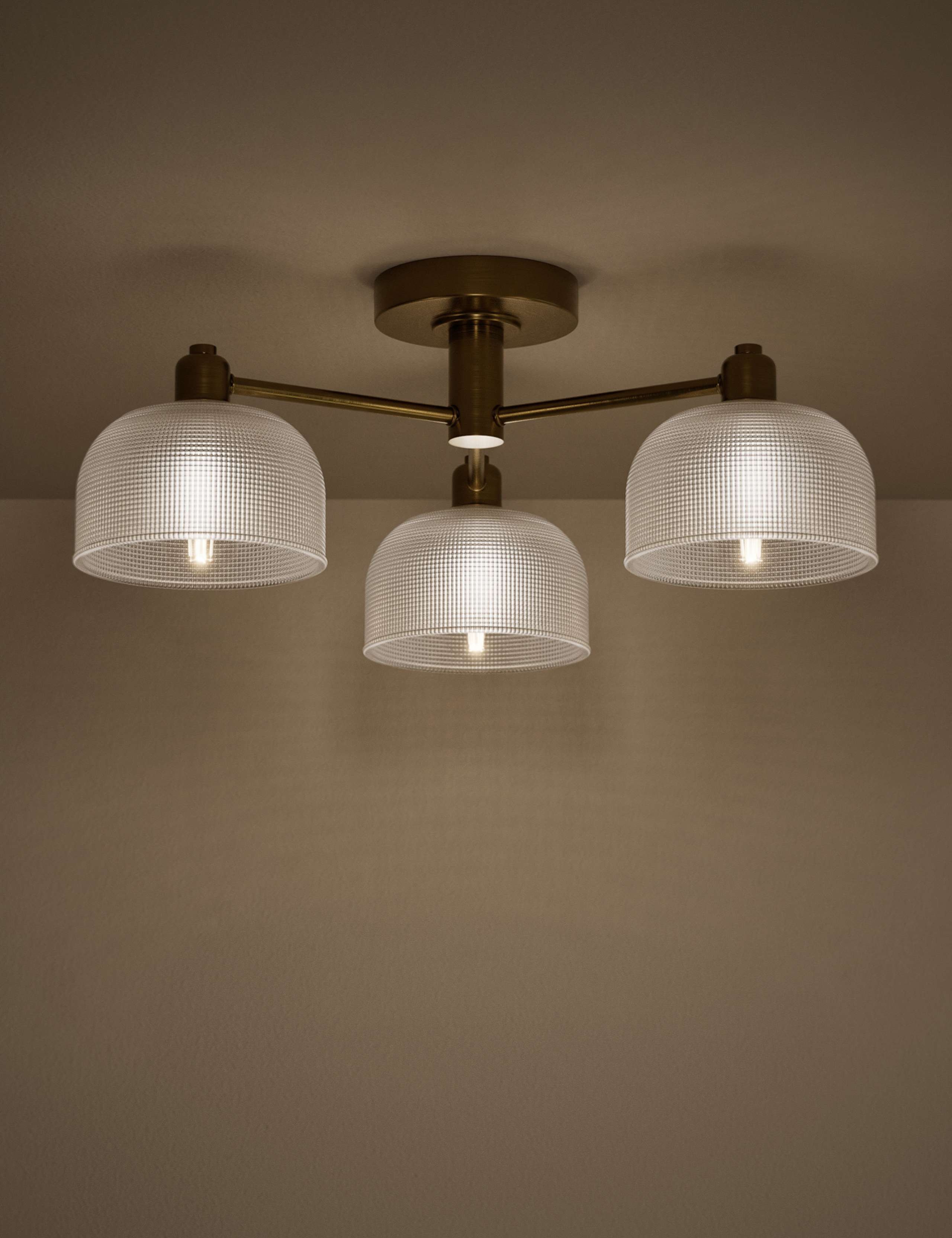 Glass Reeded 3 Light Flush Ceiling Light 2 of 5