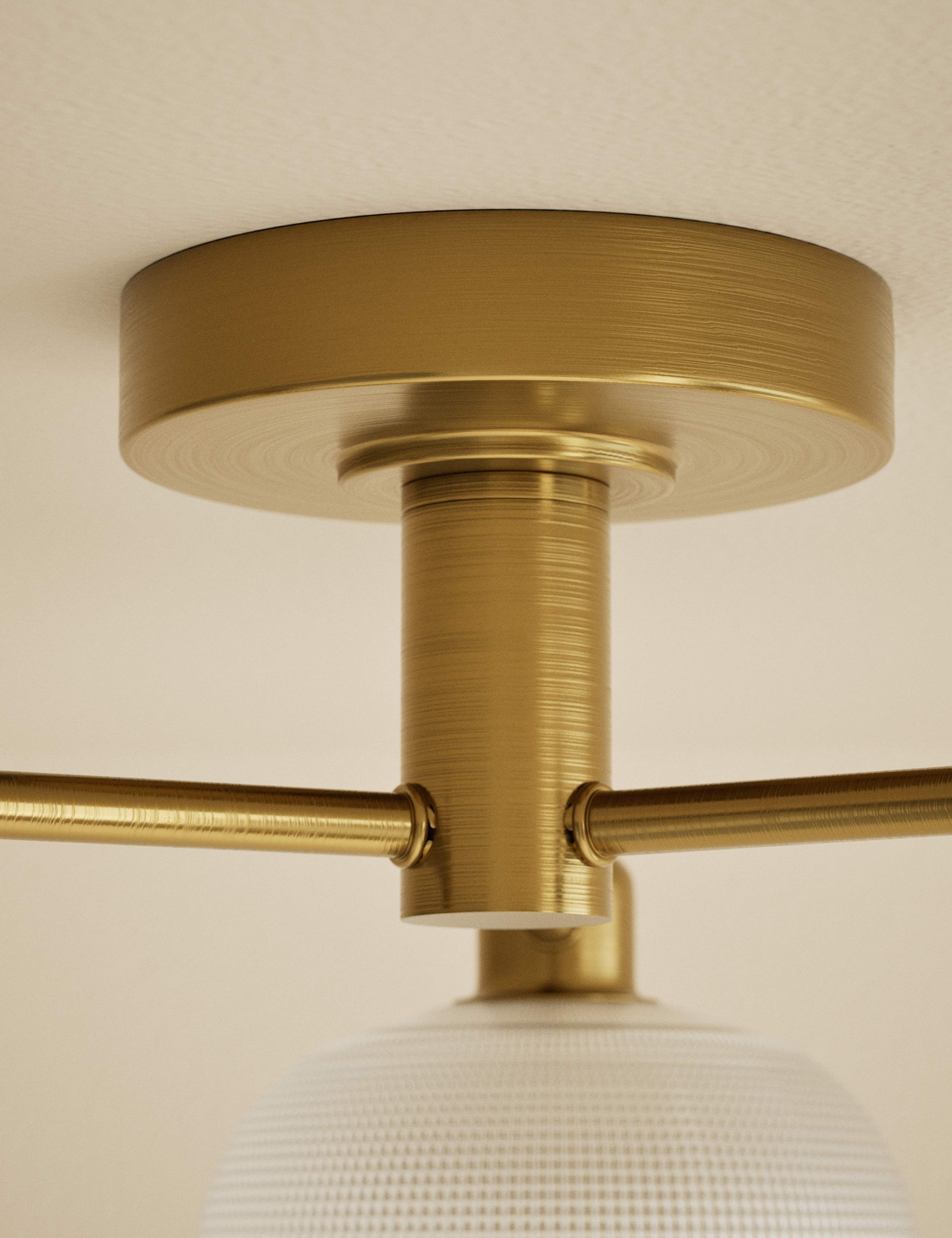 Glass Reeded 3 Light Flush Ceiling Light 4 of 5