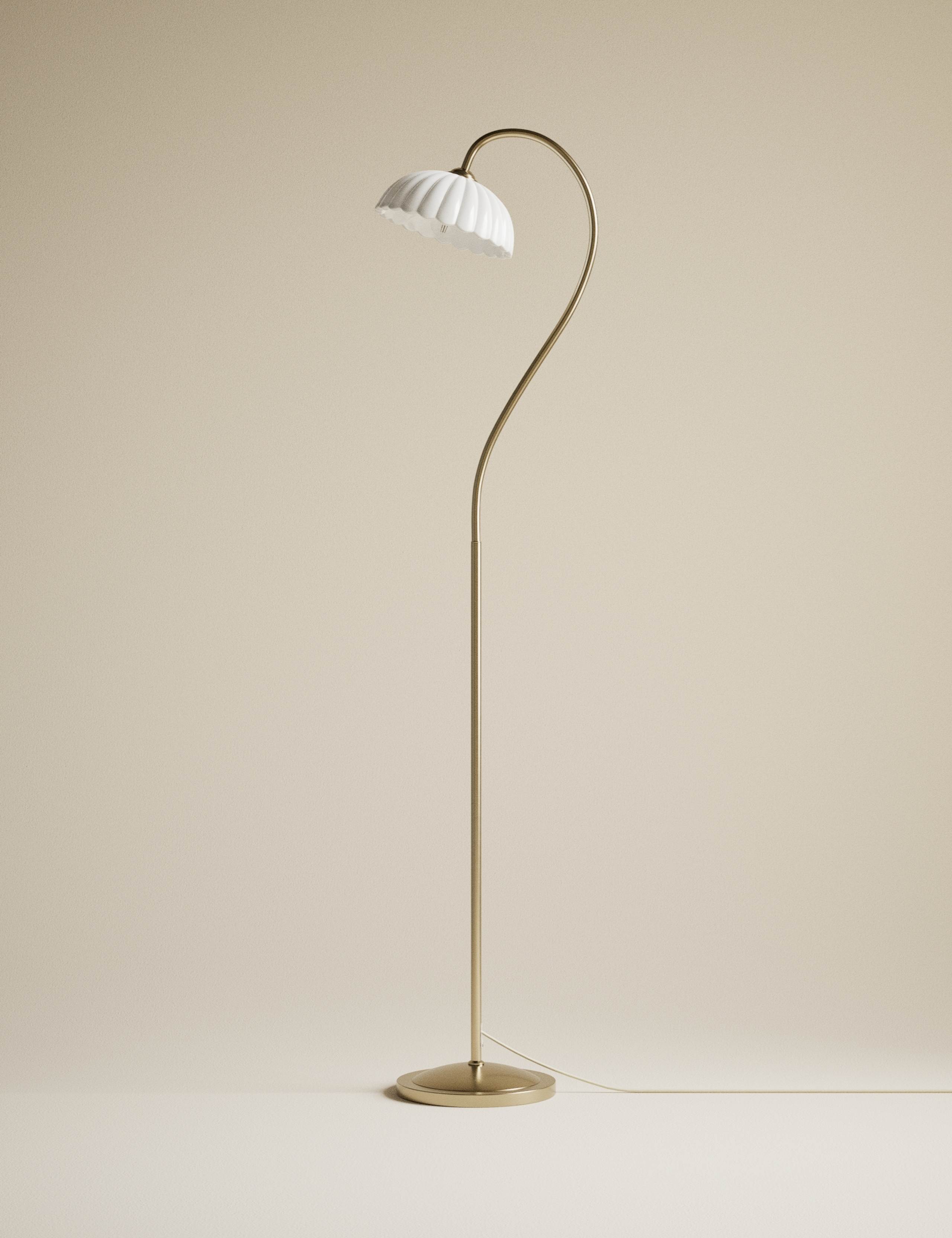 Scalloped Glass Swan Neck Floor Lamp 1 of 5