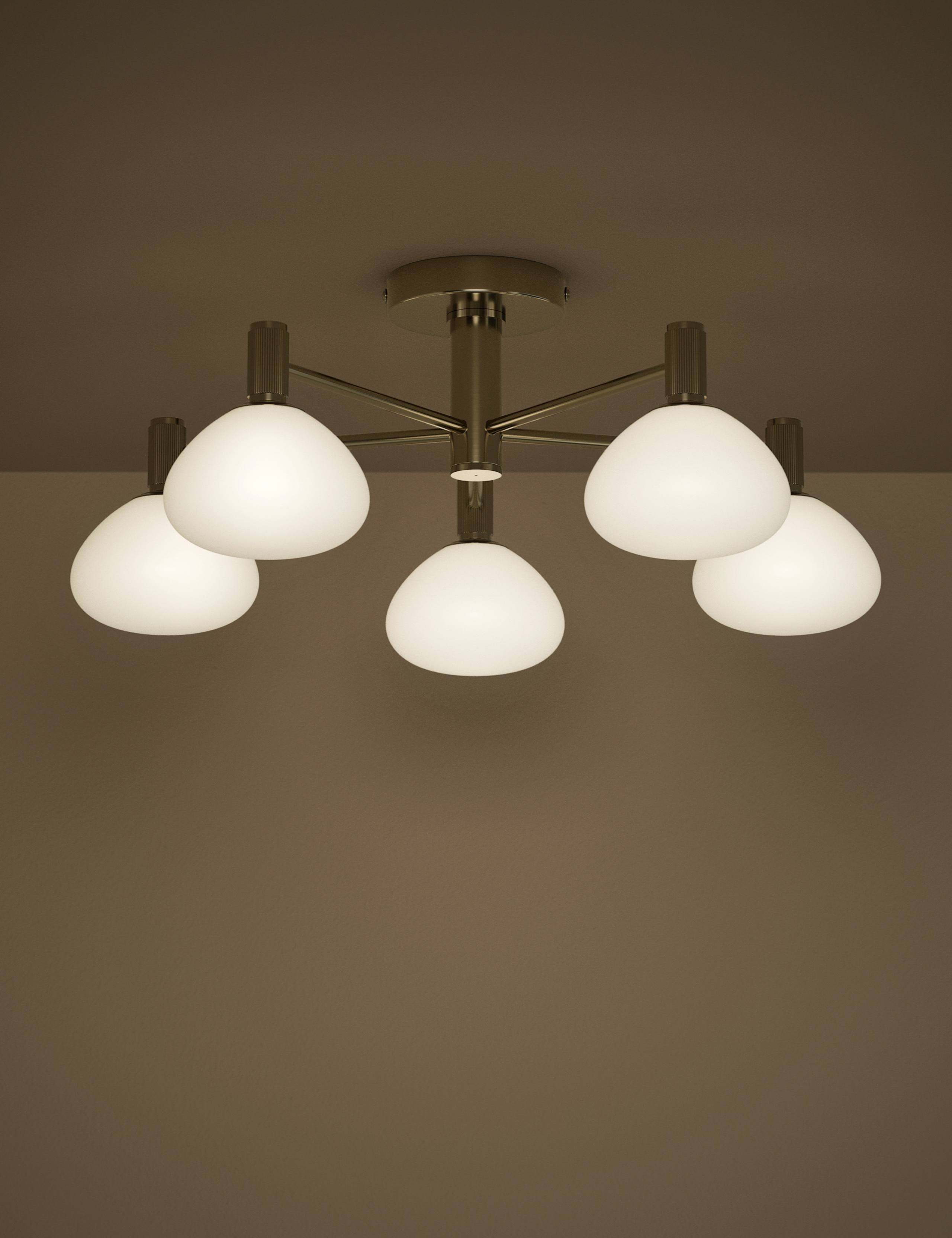 Metal and Glass 5 Light Flush Ceiling Light 2 of 5