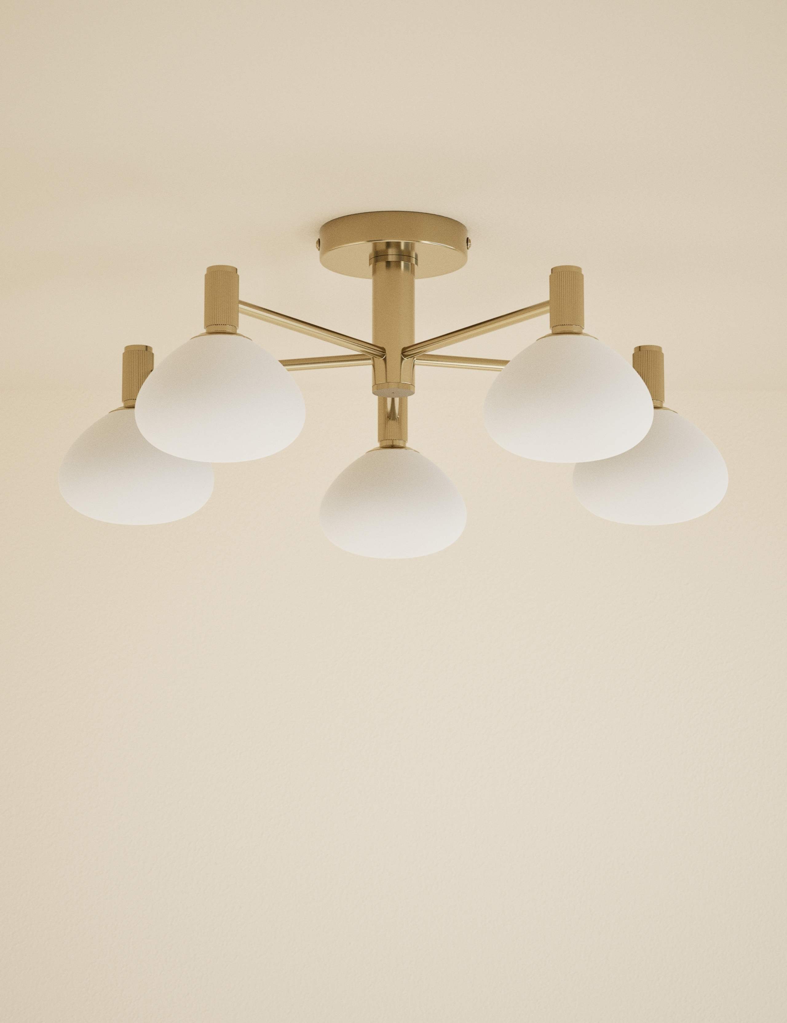 Metal and Glass 5 Light Flush Ceiling Light 1 of 5