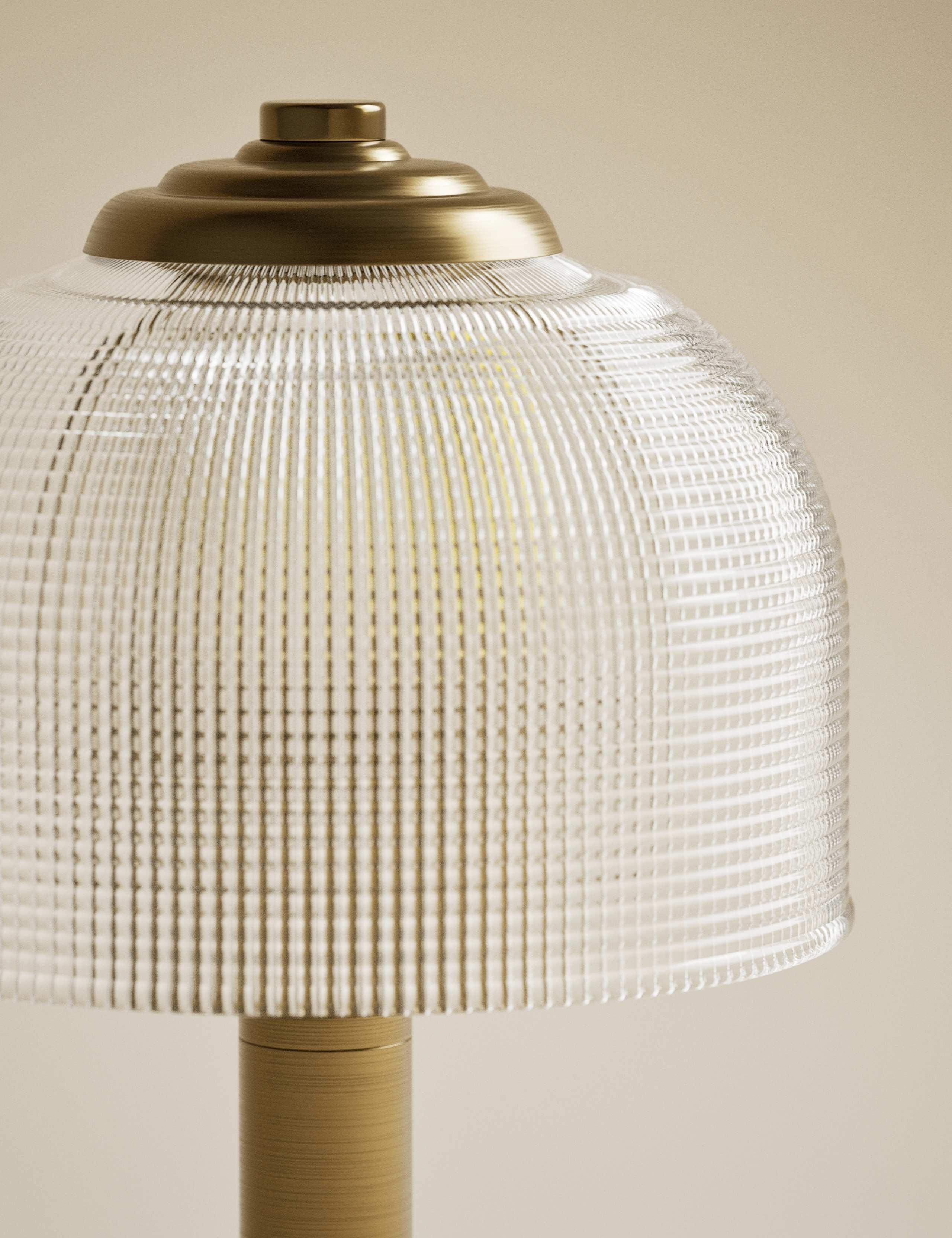 Reeded Glass Brass Stem Table Lamp 3 of 5