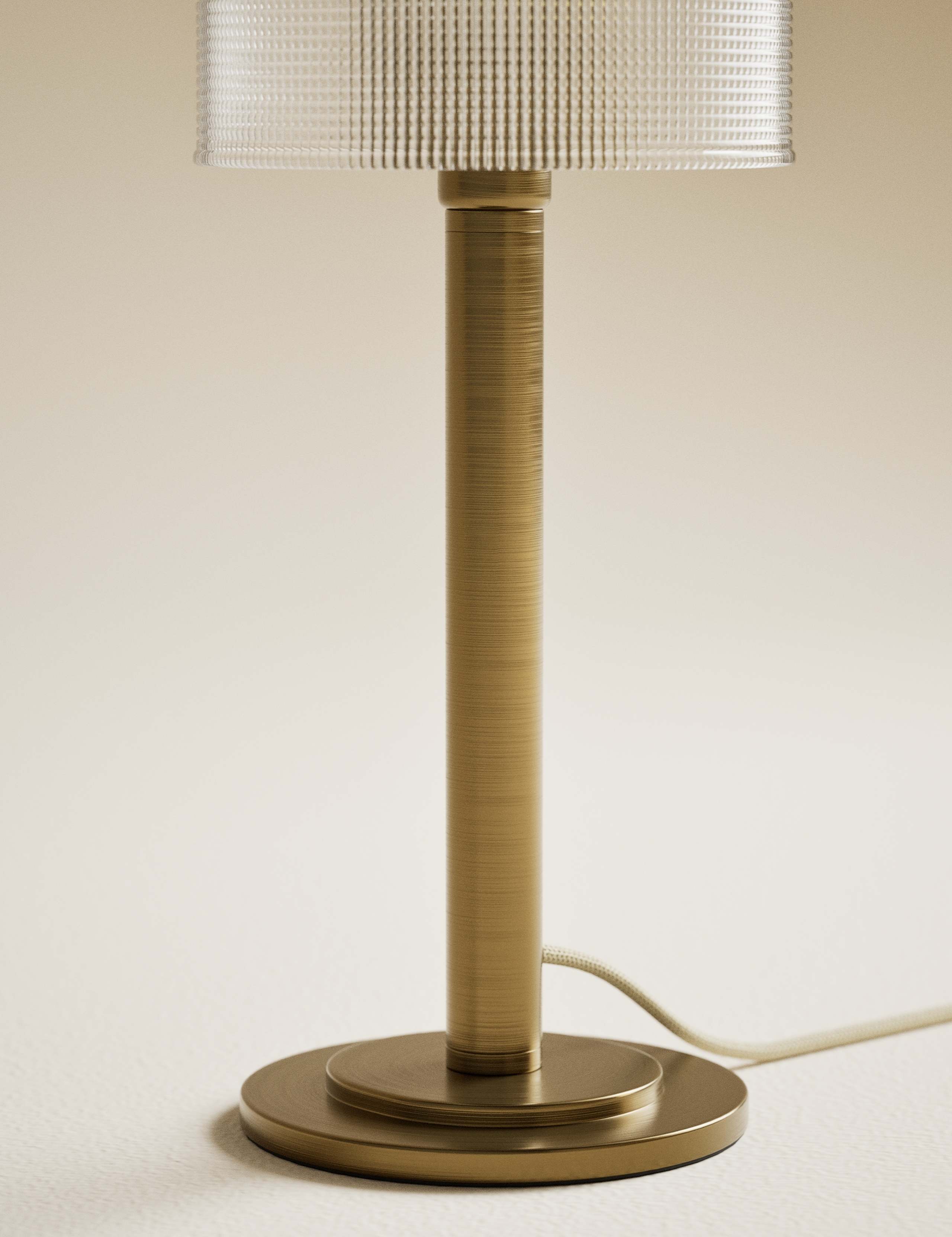Reeded Glass Brass Stem Table Lamp 4 of 5