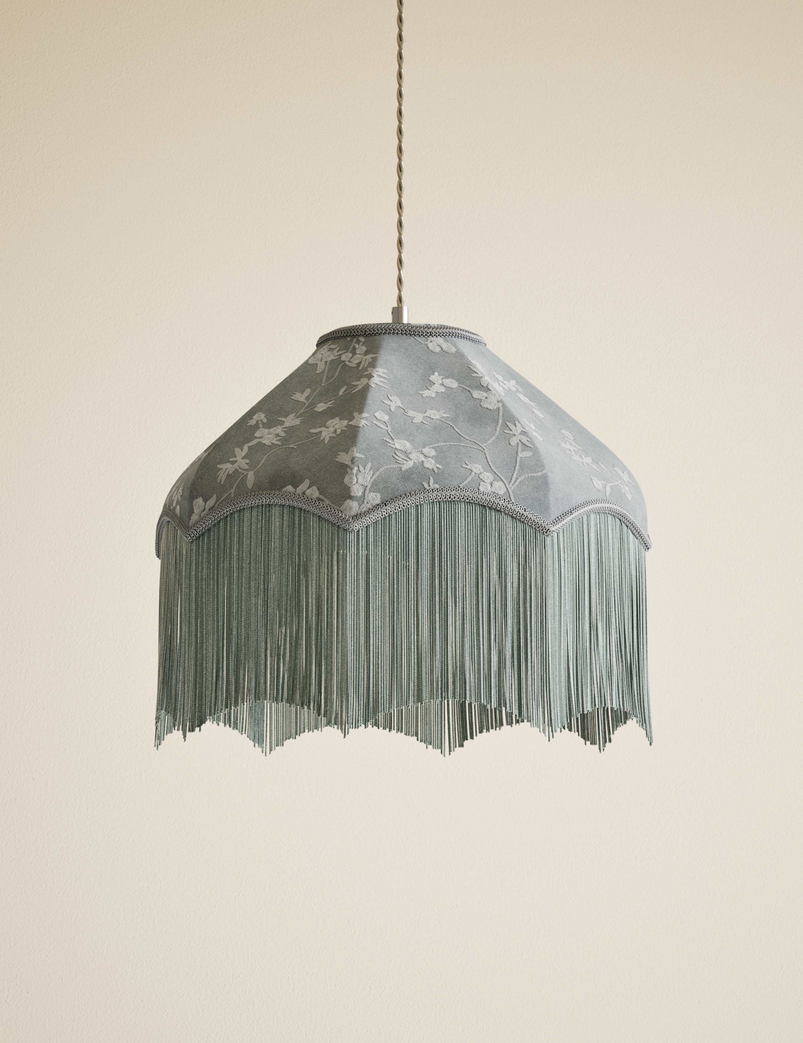 Velvet Cherry Blossom Fringed Lamp Shade 3 of 5