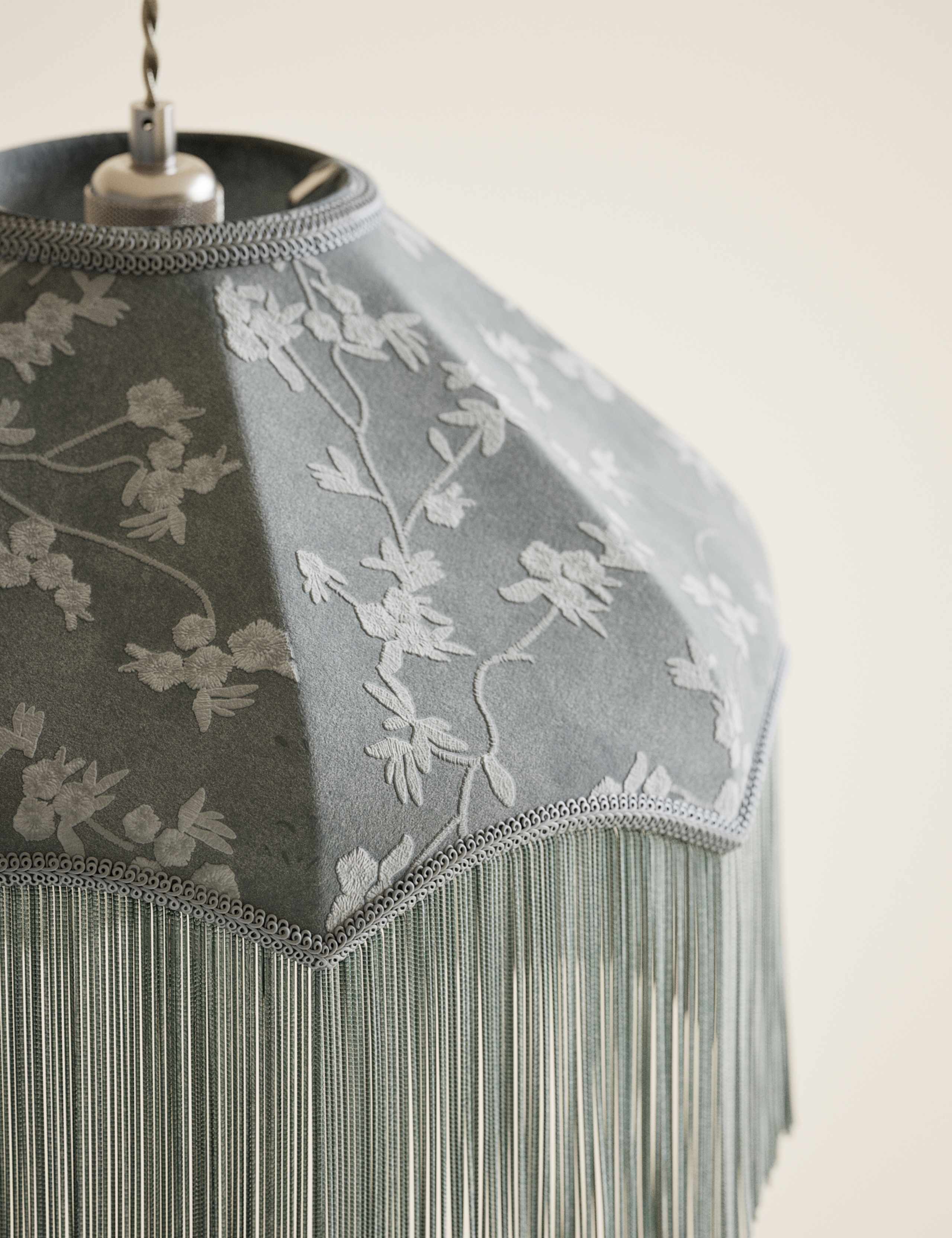 Velvet Cherry Blossom Fringed Lamp Shade 5 of 5
