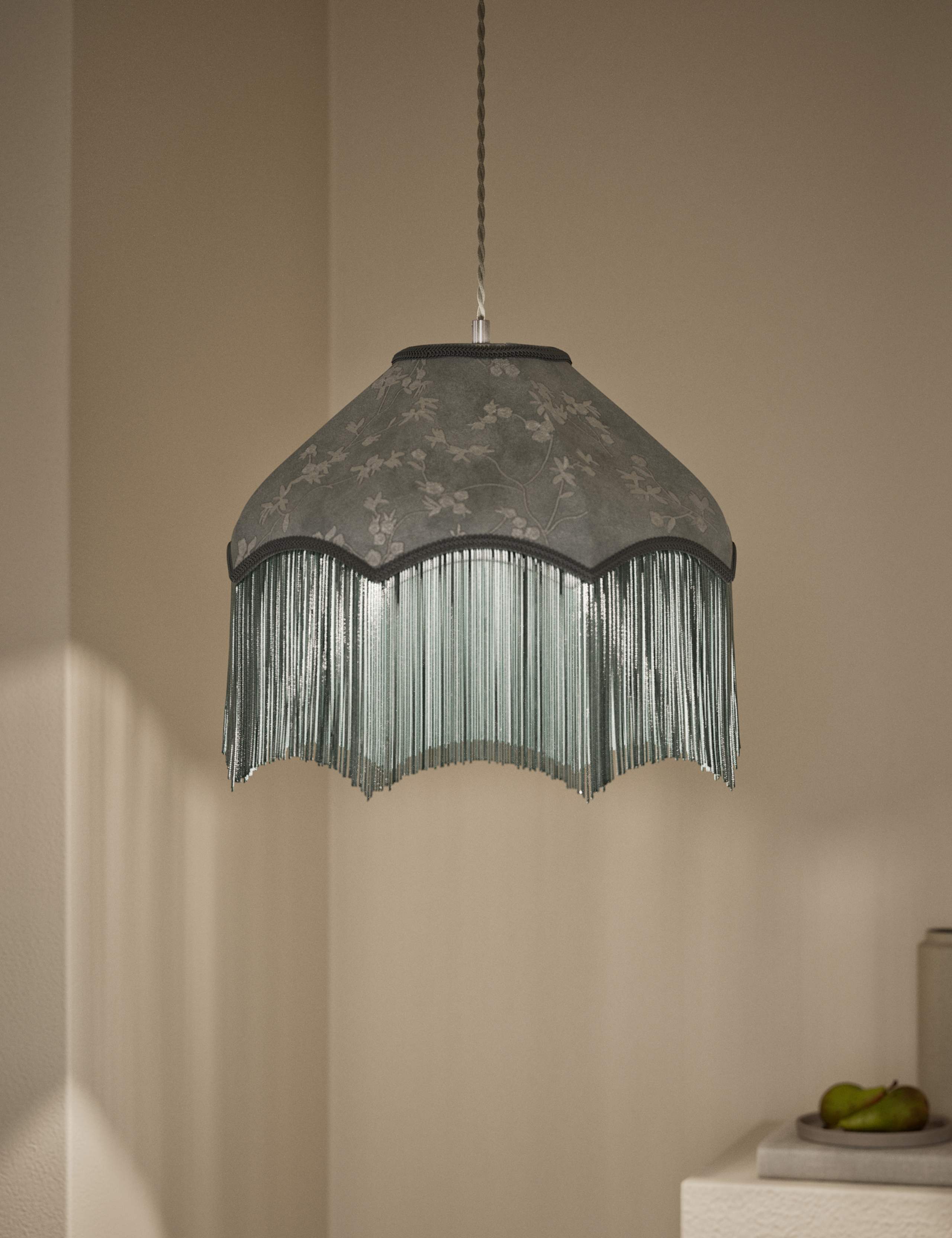 Velvet Cherry Blossom Fringed Lamp Shade 2 of 5