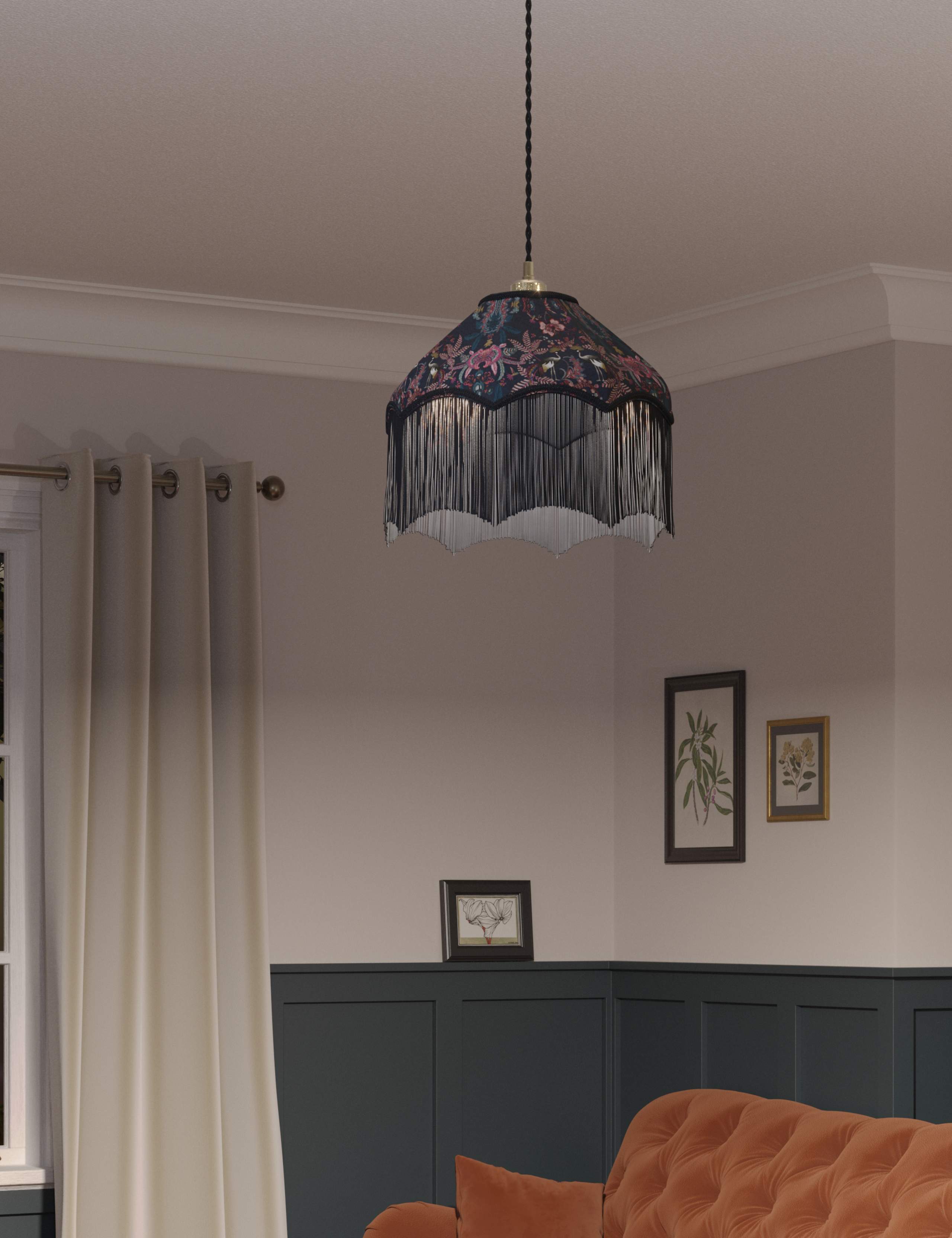 Velvet Printed Fringed Ceiling Lamp Shade 2 of 5