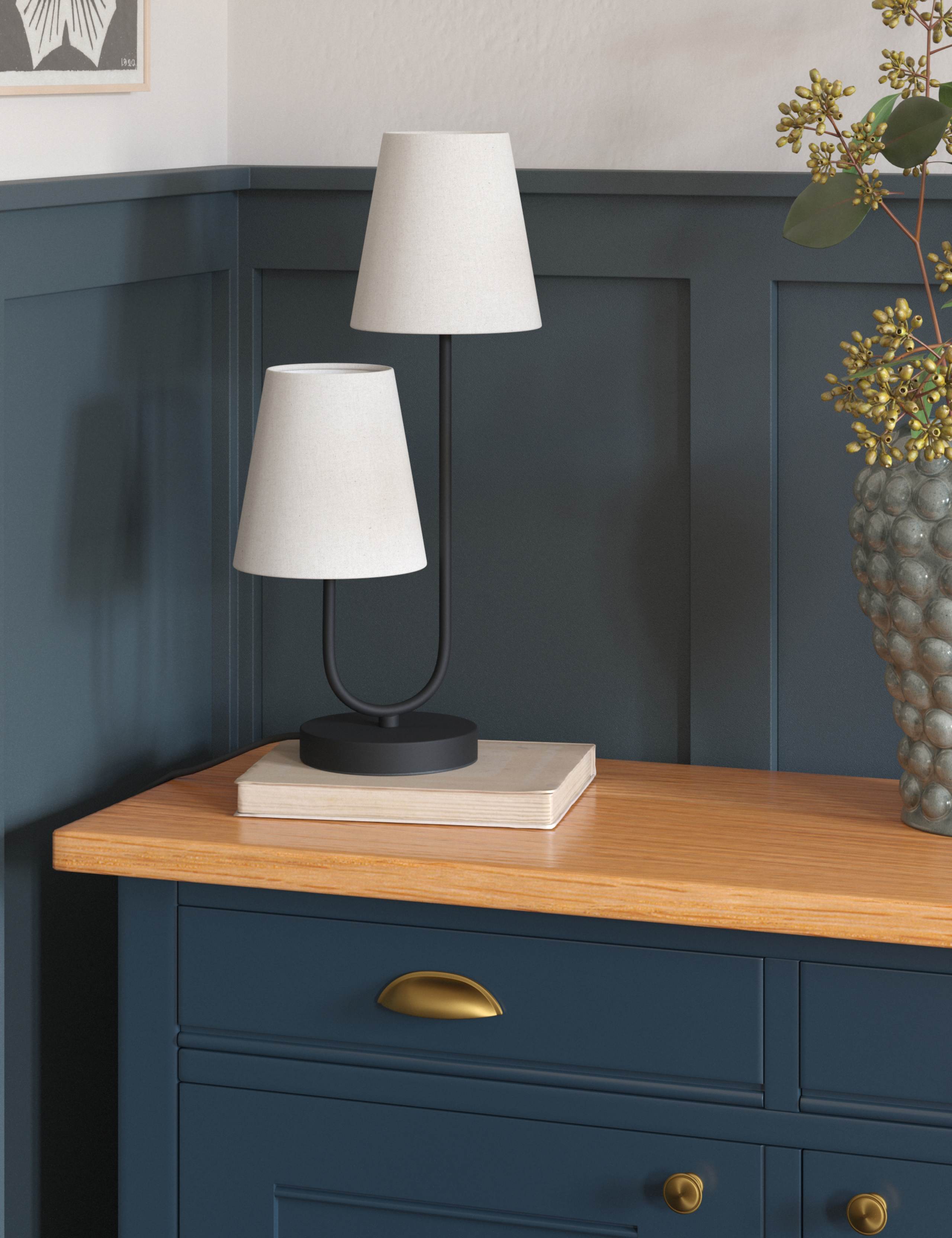 2 Shade Black Metal Table Lamp 3 of 6