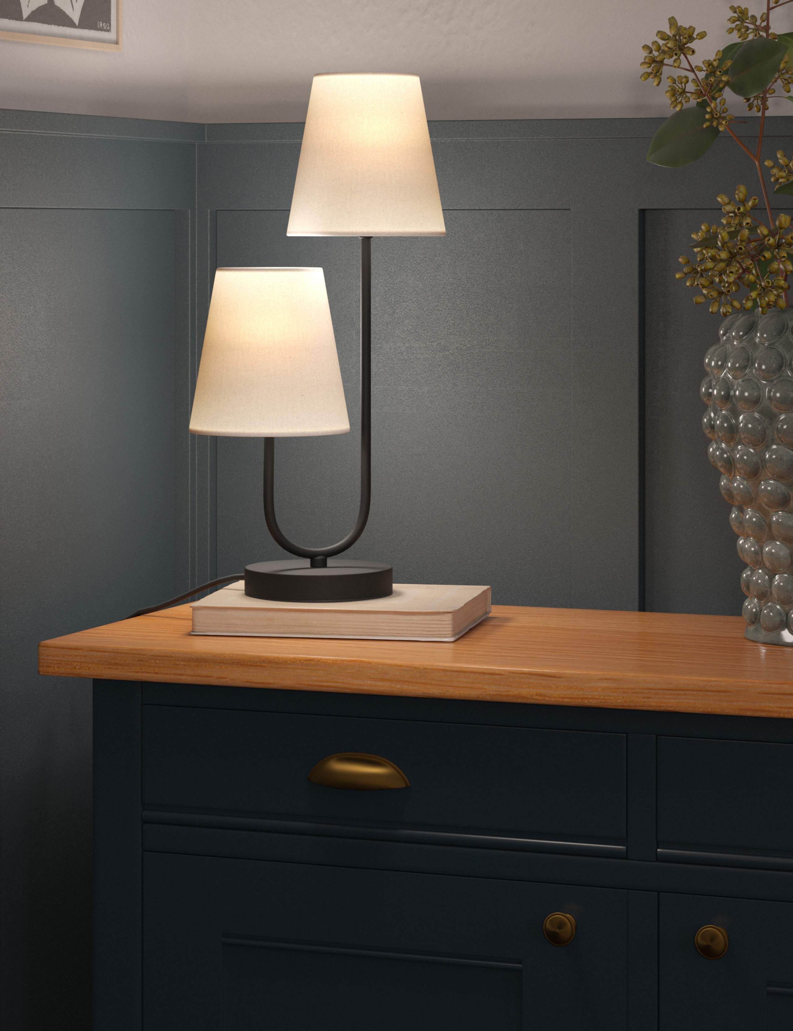 2 Shade Black Metal Table Lamp 2 of 6