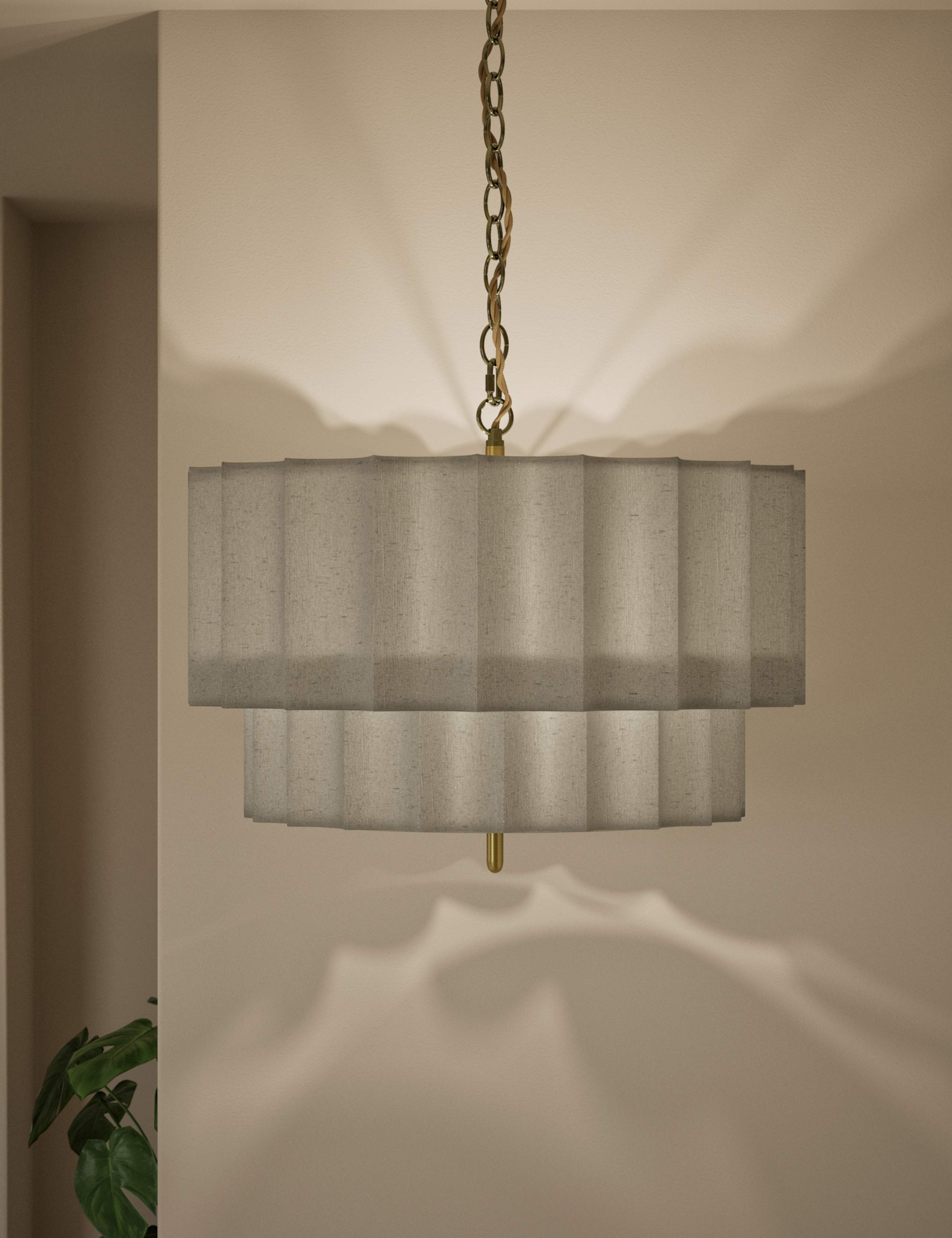 Linen Scallop Fluted Pendant Light with Diffuser 2 of 6
