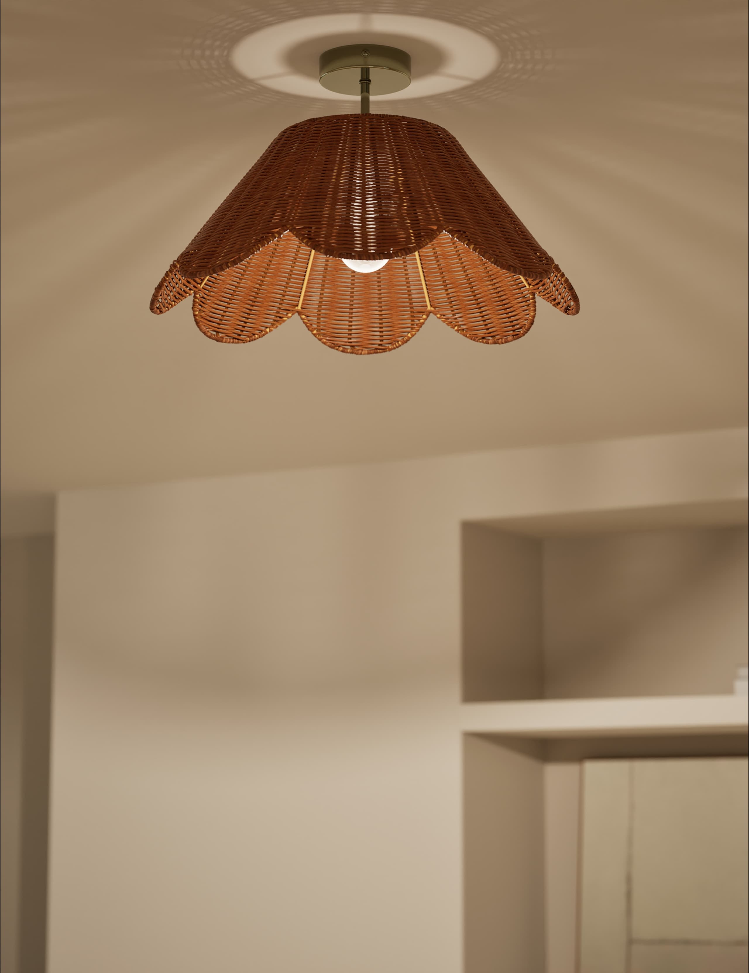 Rattan Scallop Flush Ceiling Light 2 of 5
