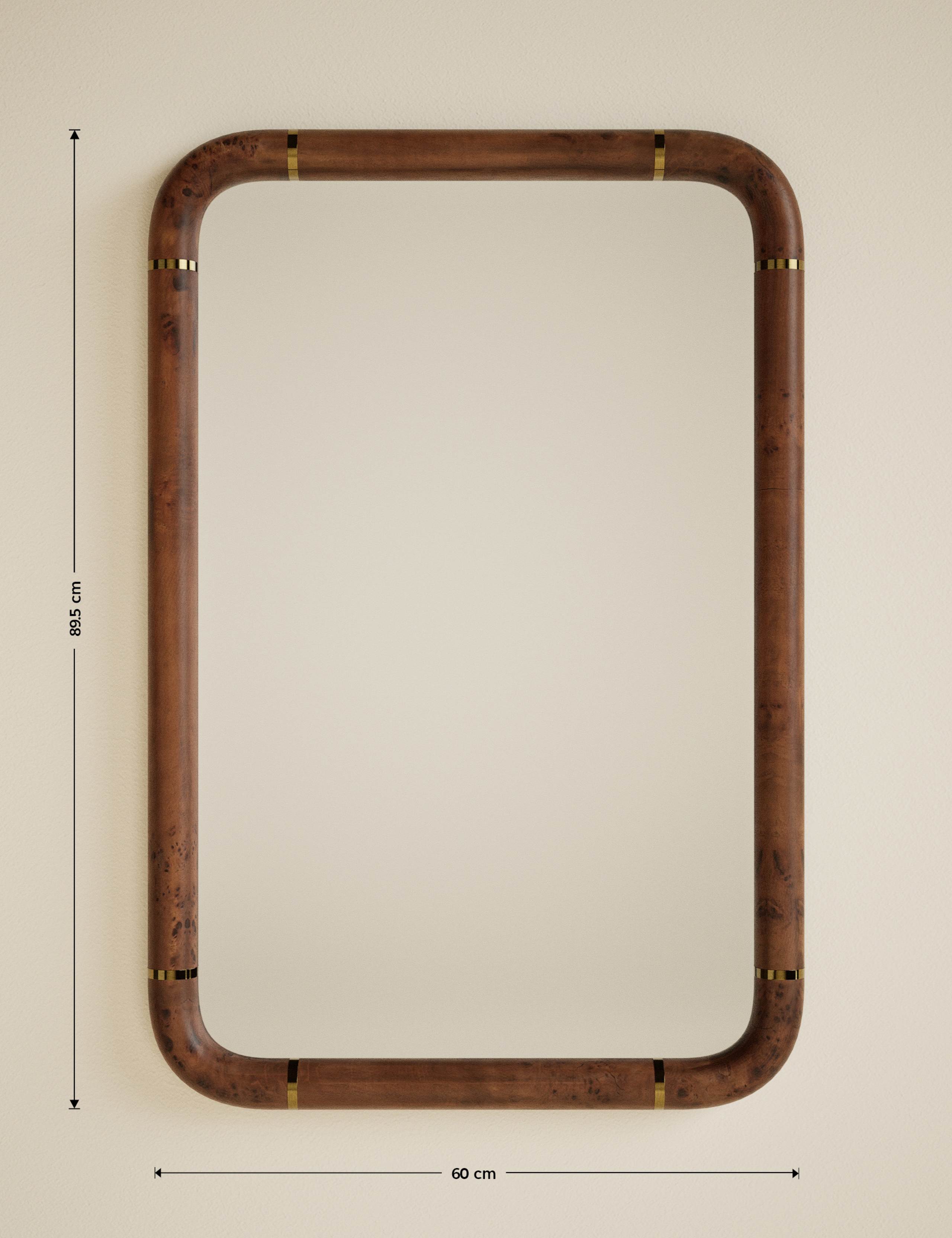 Burl Wood Veneer Rectangular Wall Mirror 6 of 6
