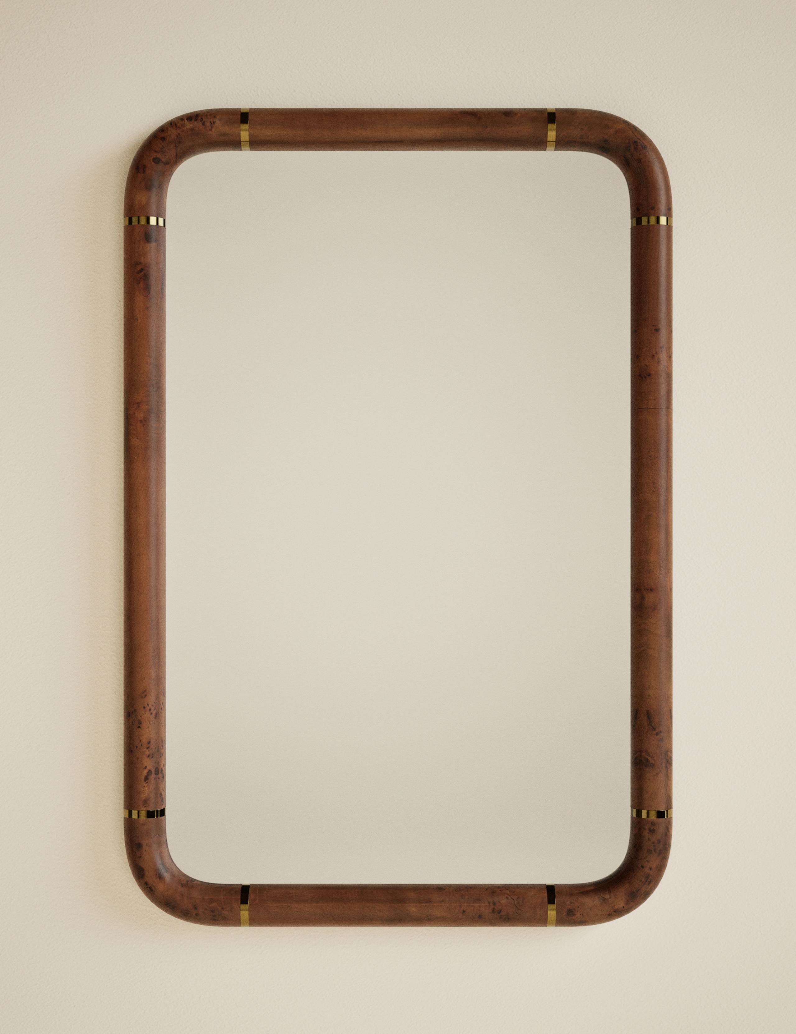 Burl Wood Veneer Rectangular Wall Mirror 2 of 6