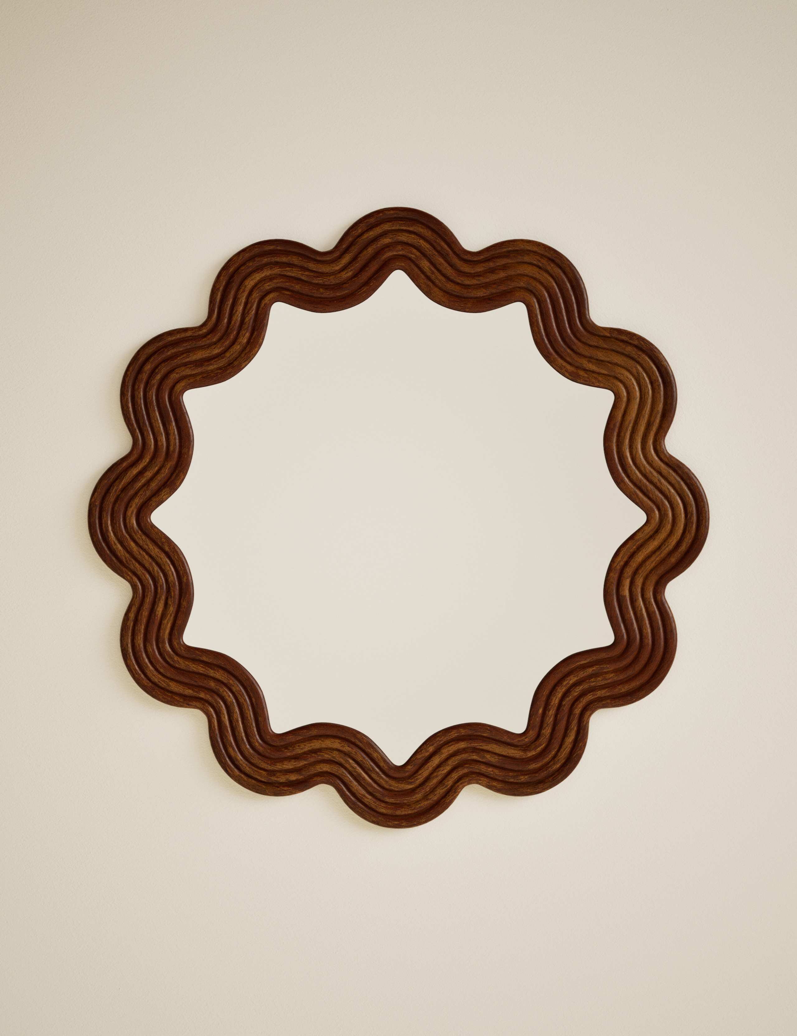 Scallop Ribbed Wooden Wall Mirror 2 of 6