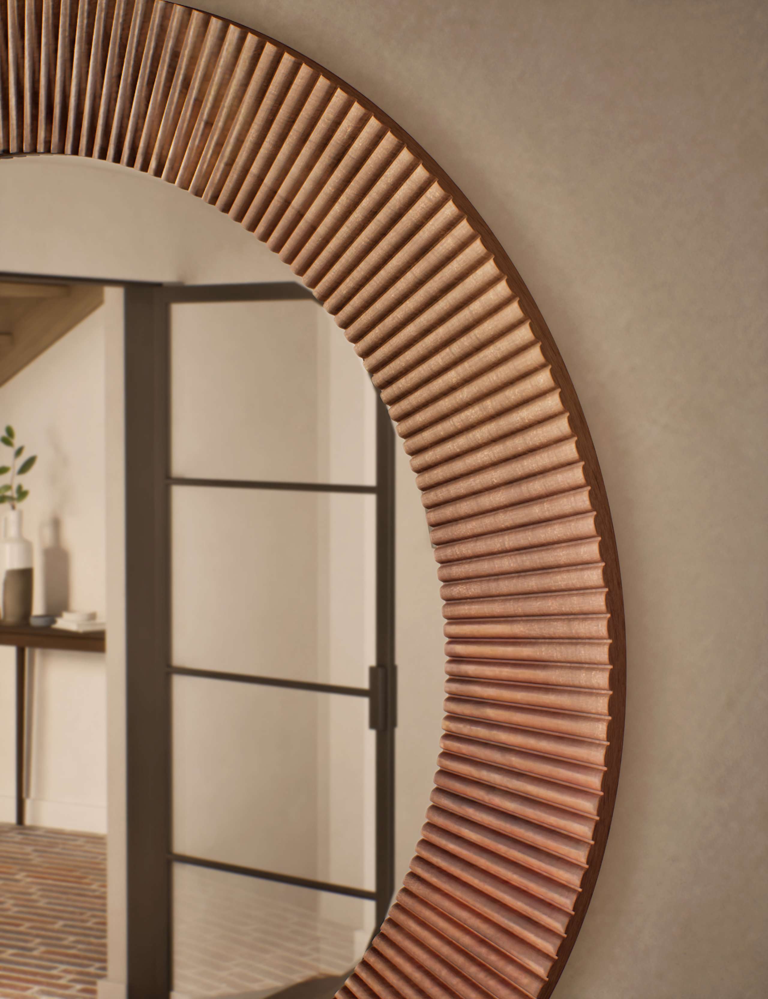 Fredrick Wooden Frame Round Wall Mirror 3 of 4