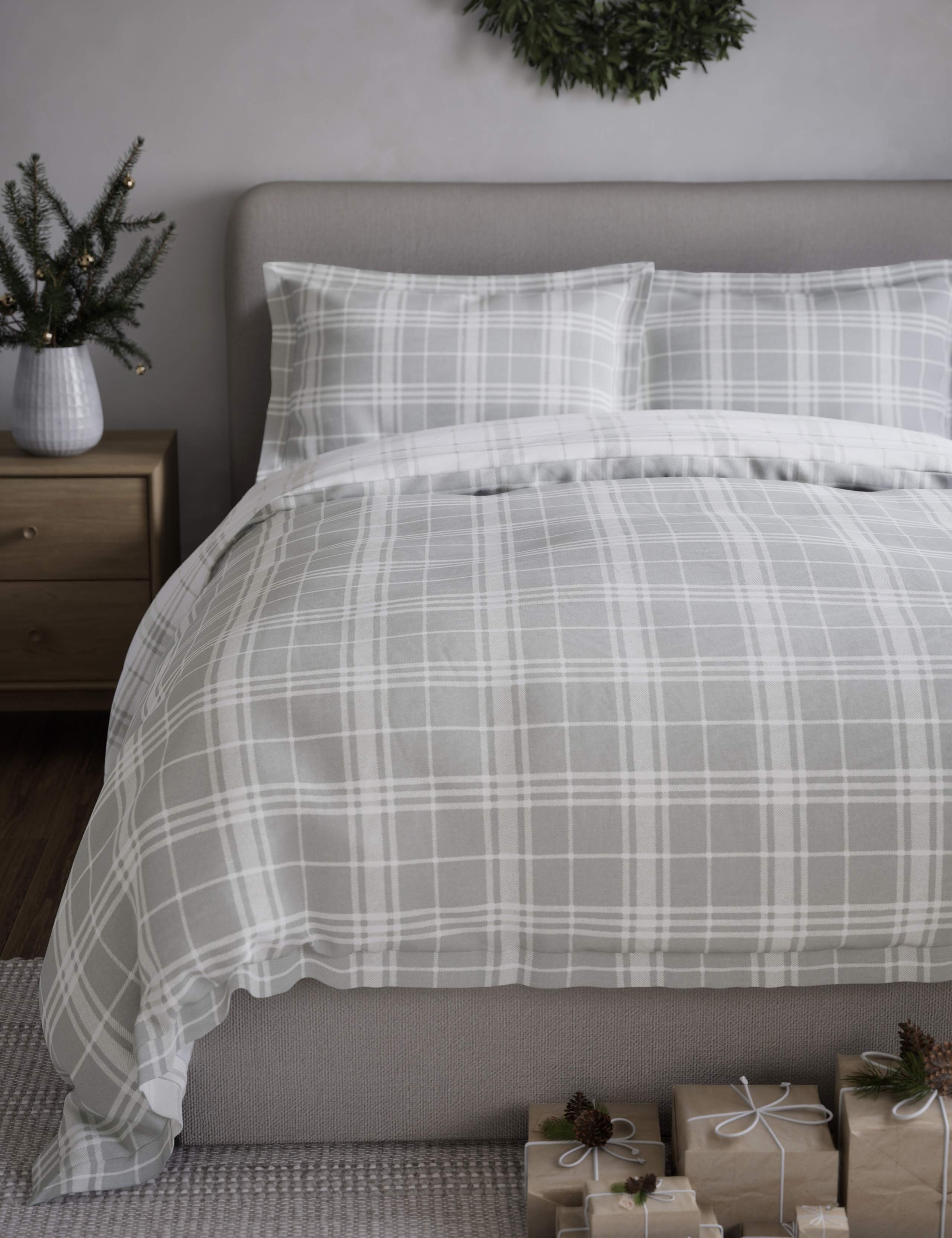 Pure Brushed Cotton Checked Bedding Set 1 of 6