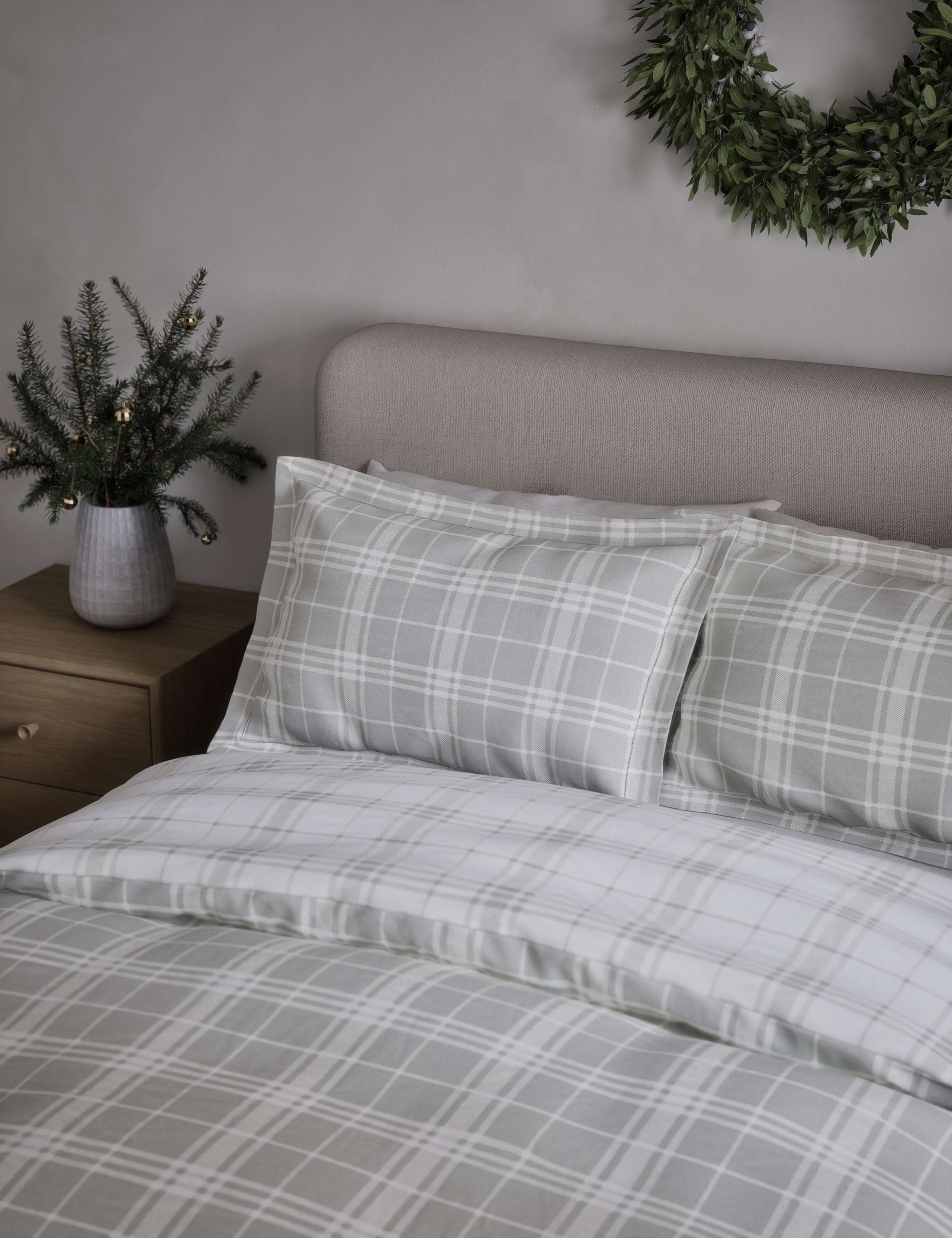 Pure Brushed Cotton Checked Bedding Set 3 of 6