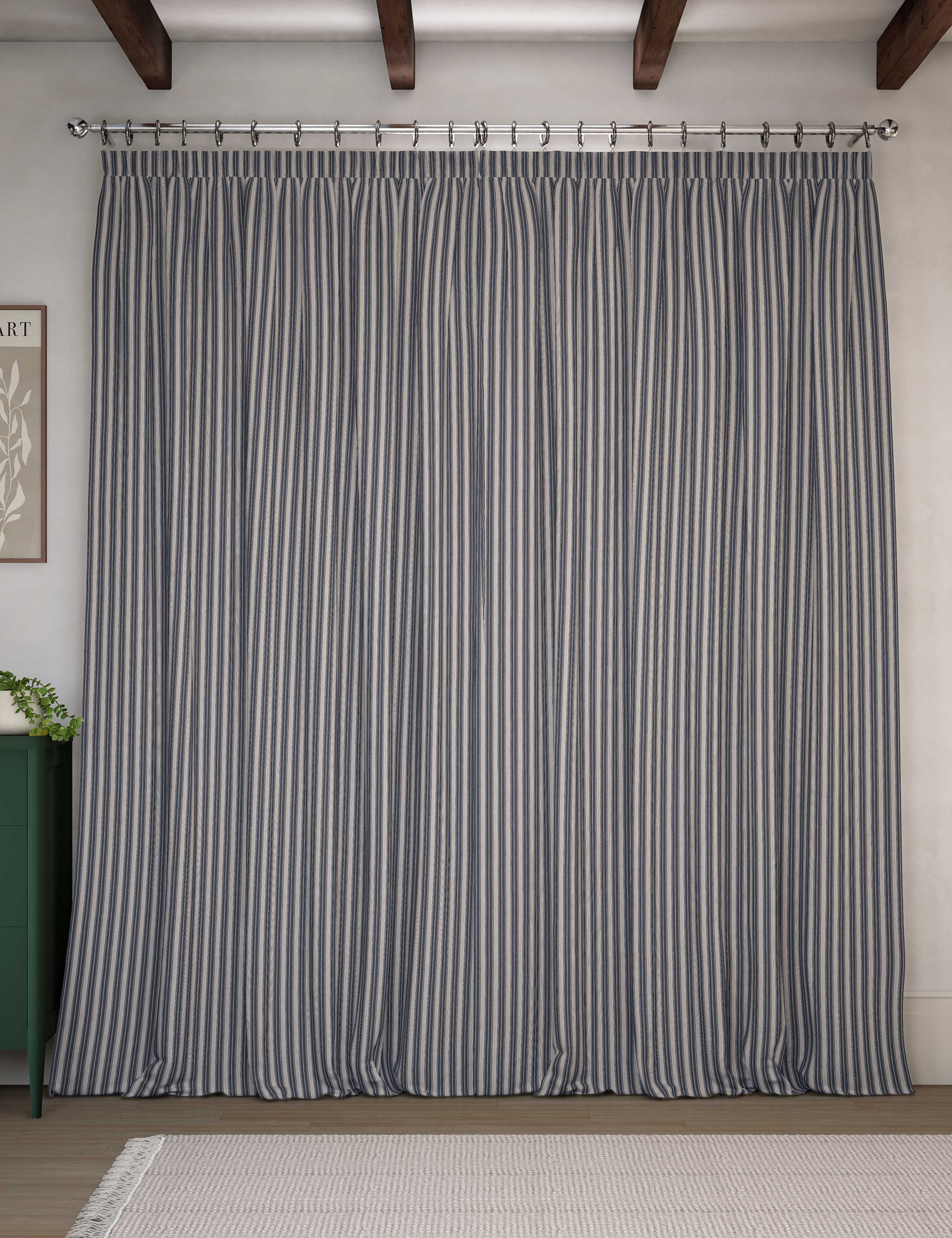 Cotton Rich Striped Pencil Pleat Curtains 3 of 3
