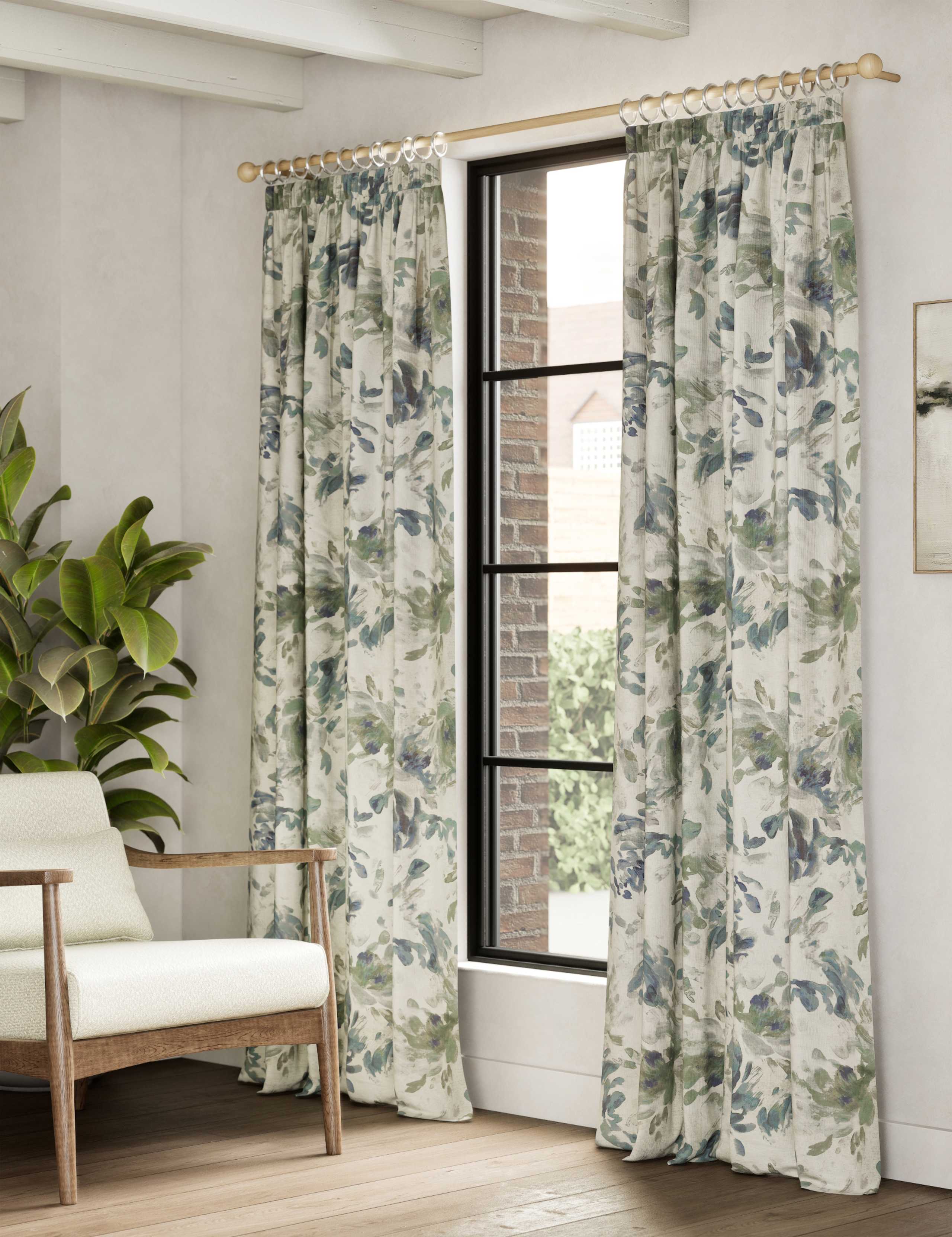 Cotton Blend Floral Pencil Pleat Curtains 3 of 4