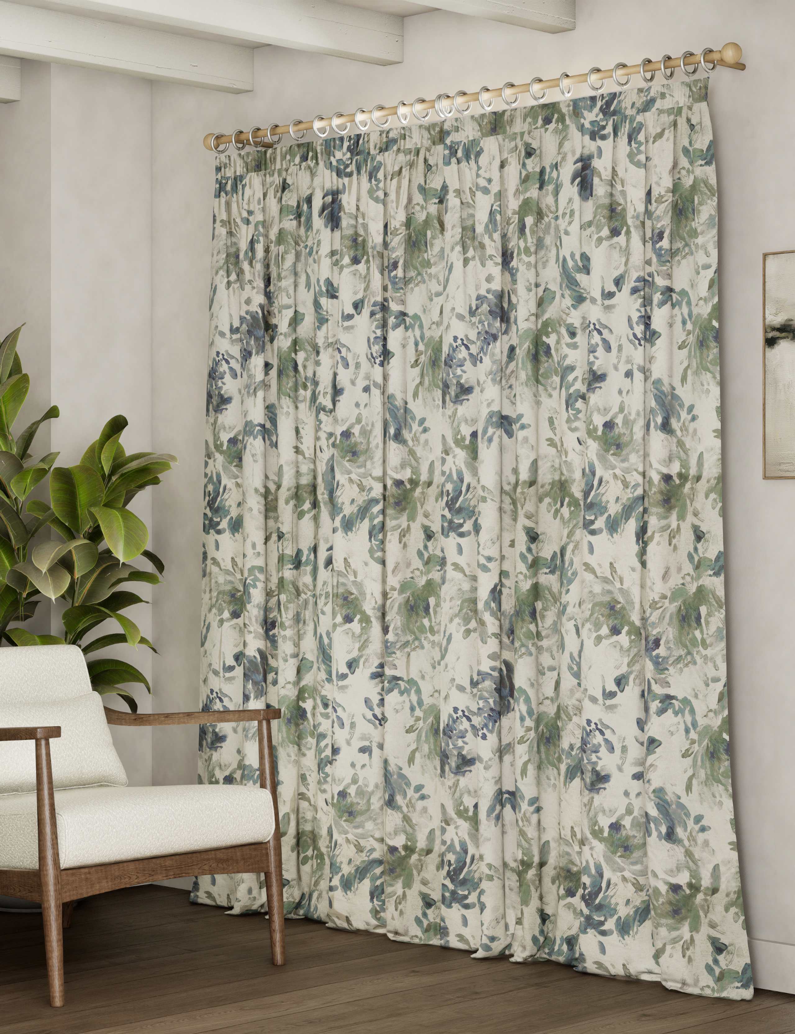 Cotton Blend Floral Pencil Pleat Curtains 4 of 4
