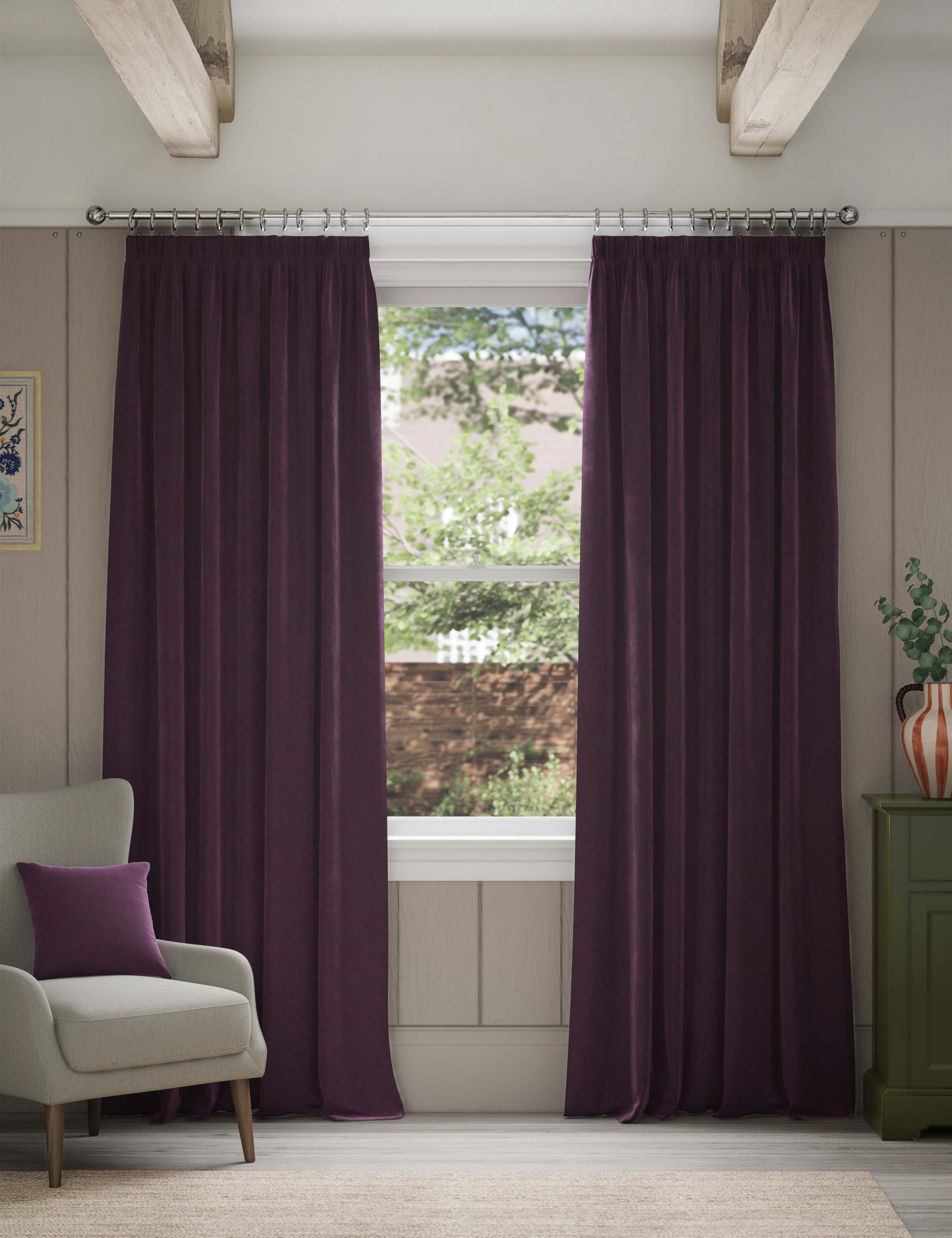Velvet Pencil Pleat Curtains 3 of 4