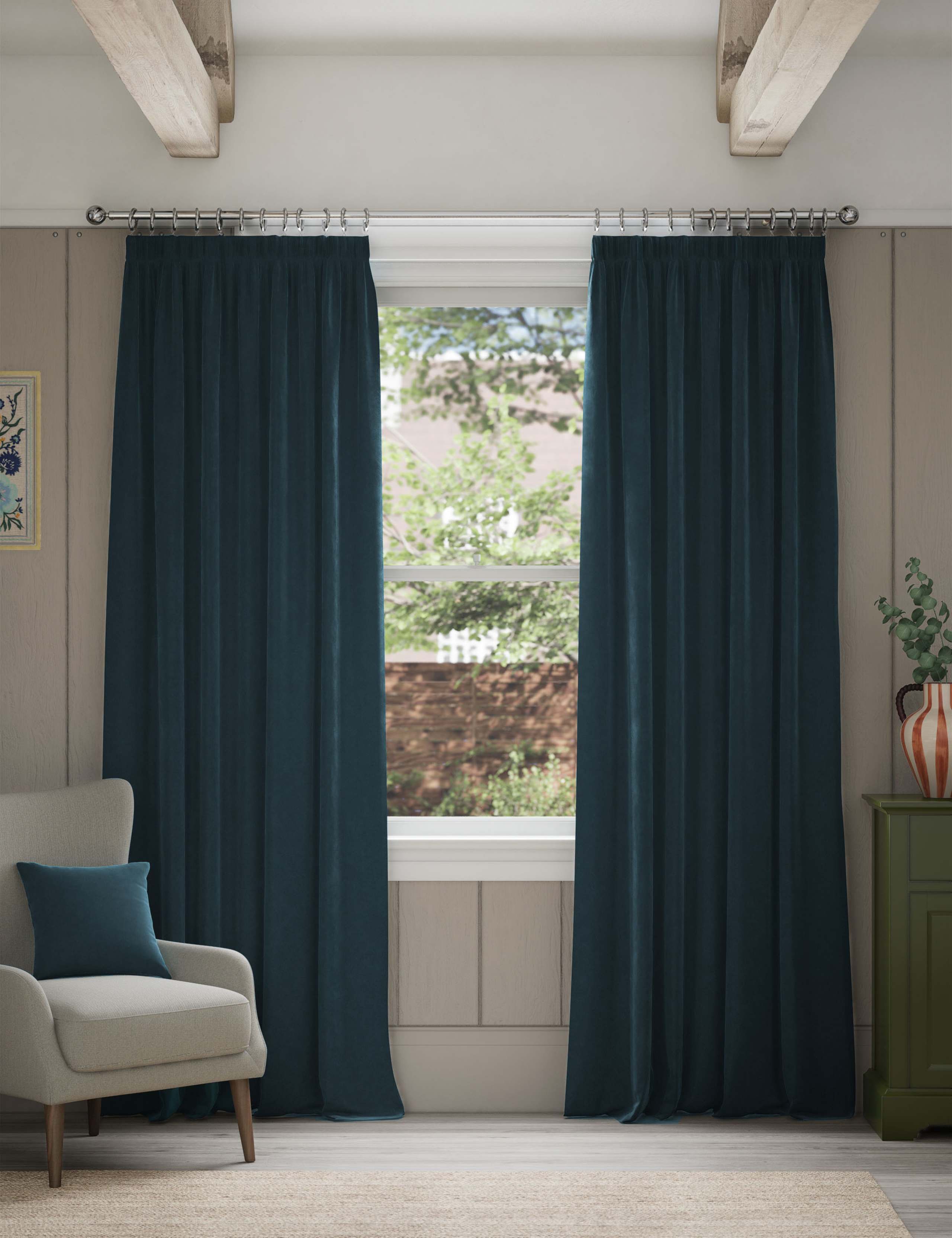 Velvet Pencil Pleat Curtains 3 of 4